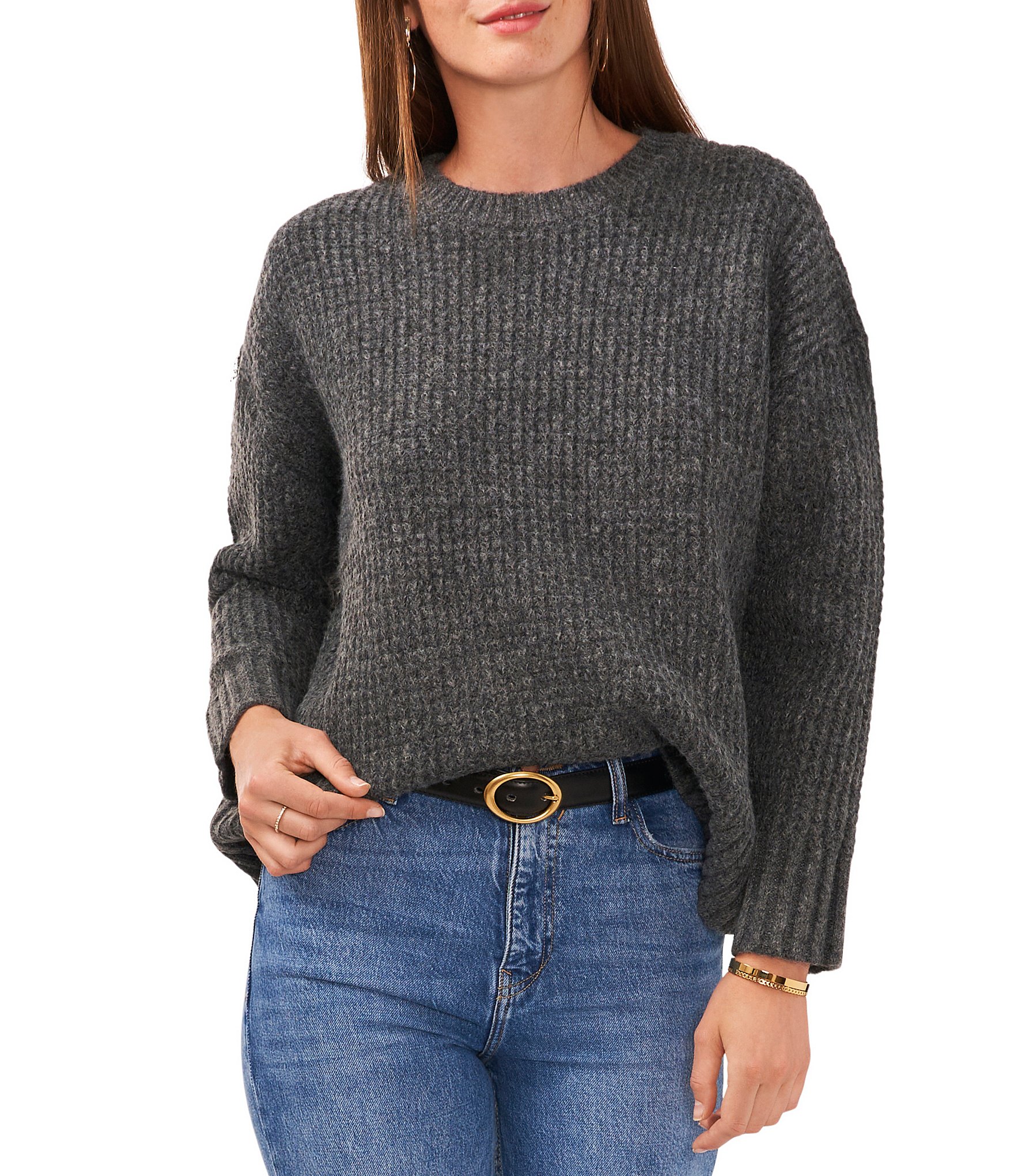 Vince Camuto Waffle Knit Crew Neck Long Sleeve Sweater
