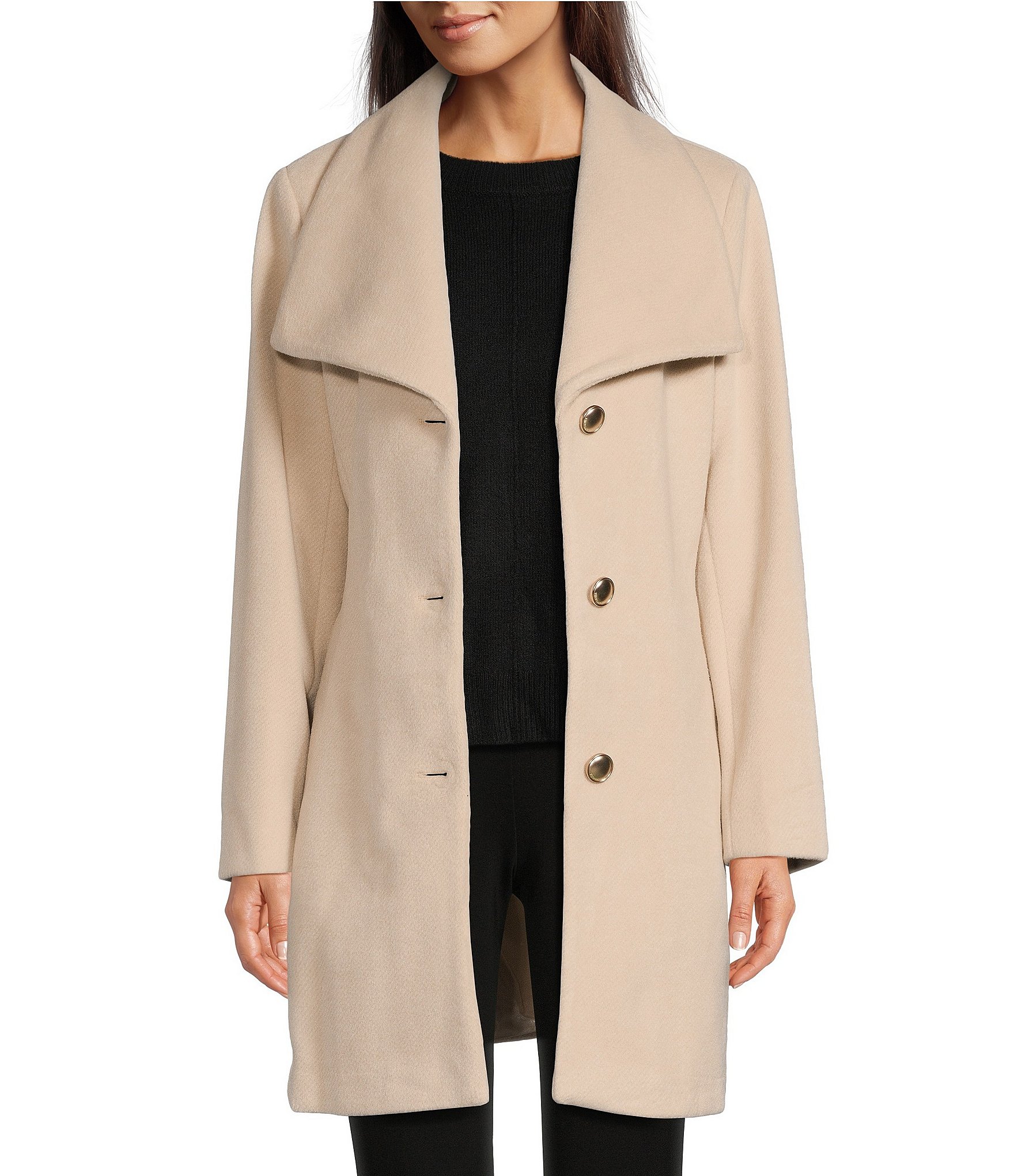 Vince Camuto Winged Collar Belted Wrap Front Coat | Dillard's