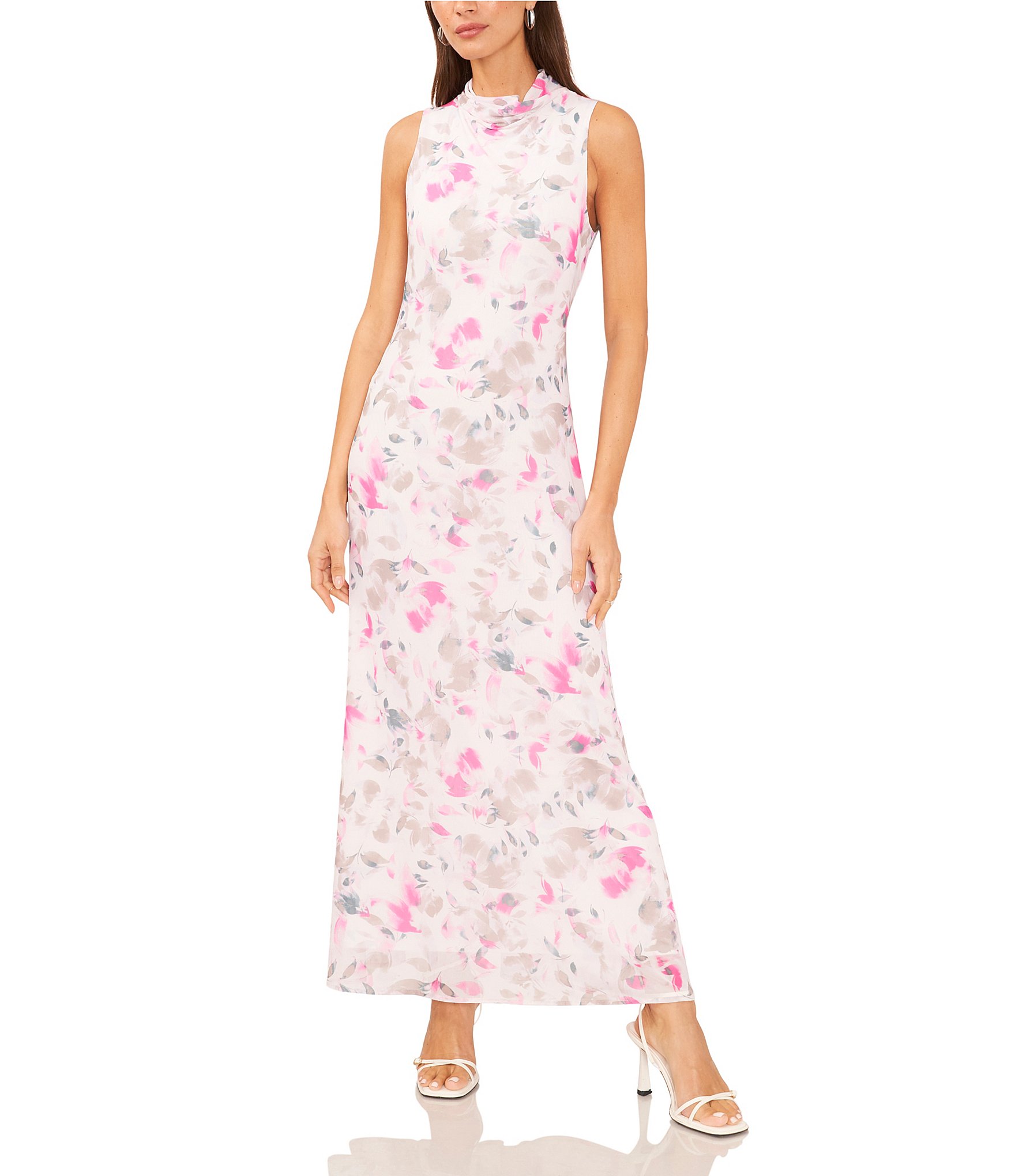 R & M Richards Floral Print Sleeveless Halter Neck Ruched Waist Chiffon  Maxi Dress