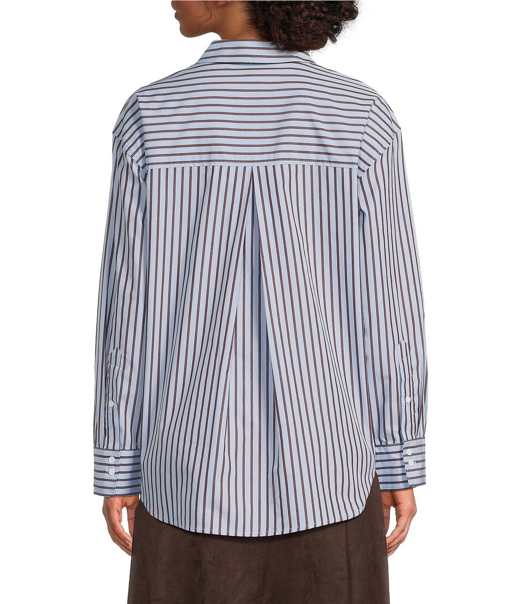Vince Camuto Woven Long Sleeve Stripe Button Front Top