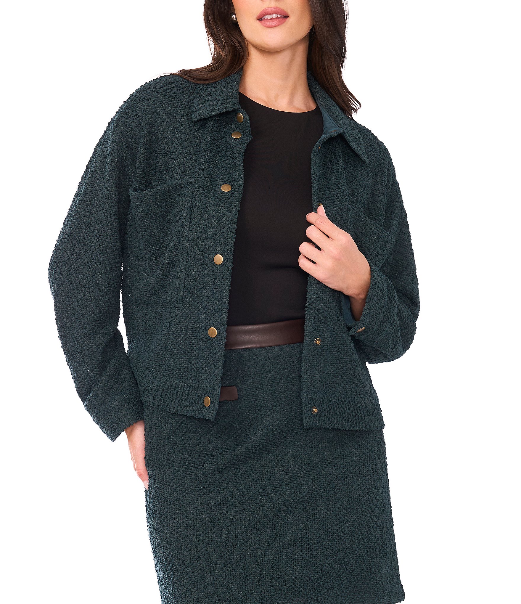 Vince Camuto Woven Point Collar Long Sleeve Cropped Coordinating Jacket