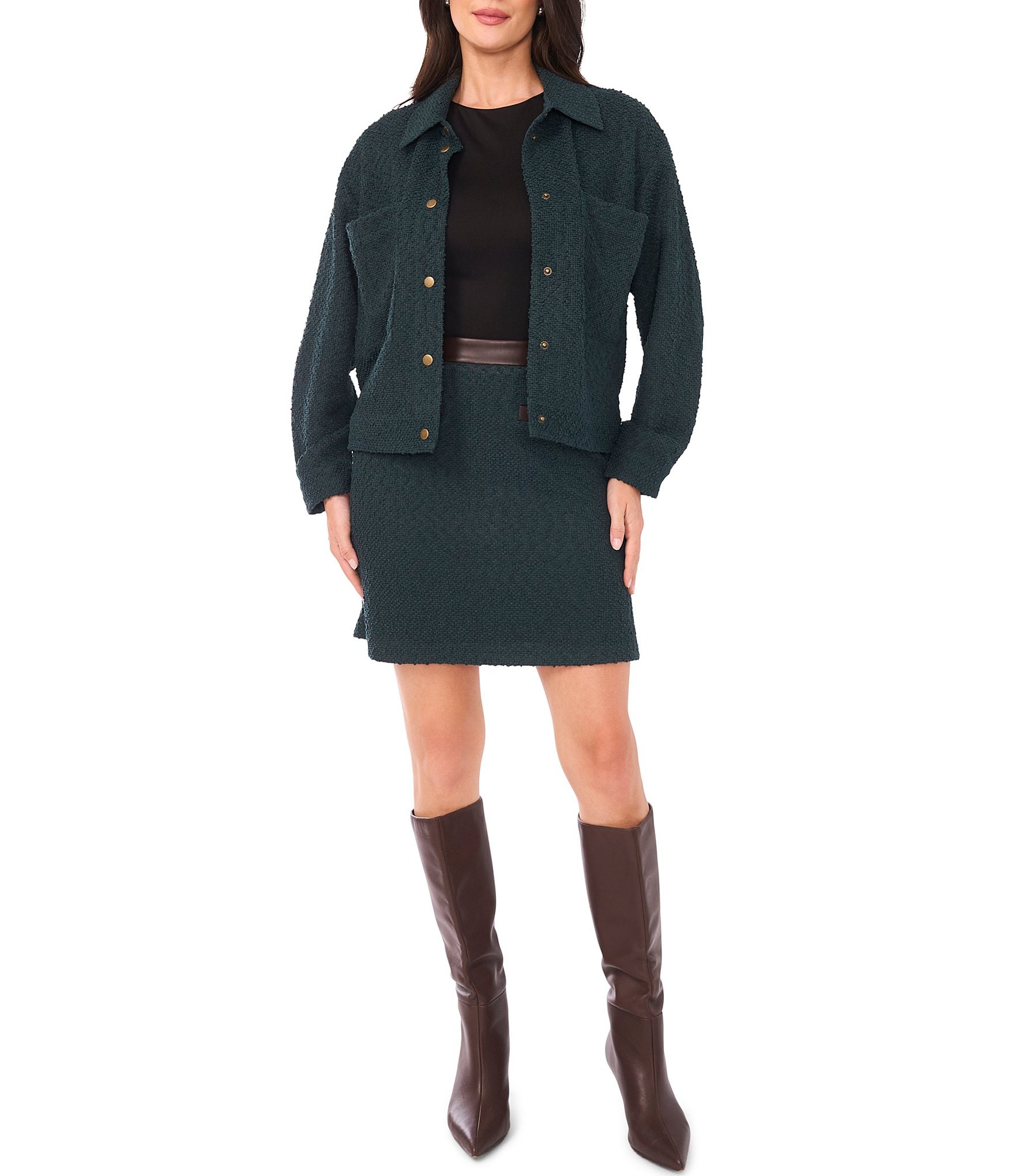 Vince Camuto Woven Point Collar Long Sleeve Cropped Coordinating Jacket