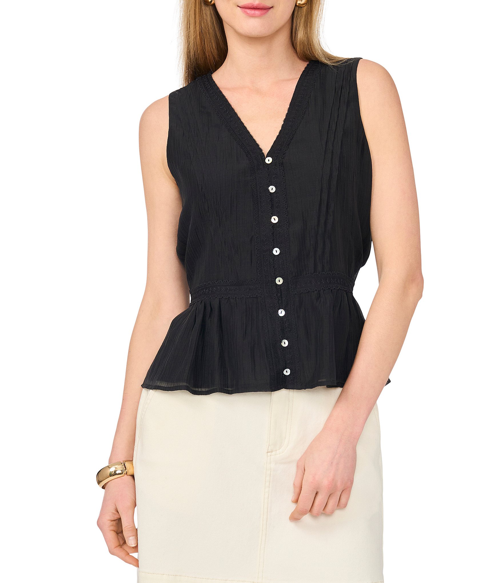 Vince Camuto Woven V-Neck Sleeveless Tank