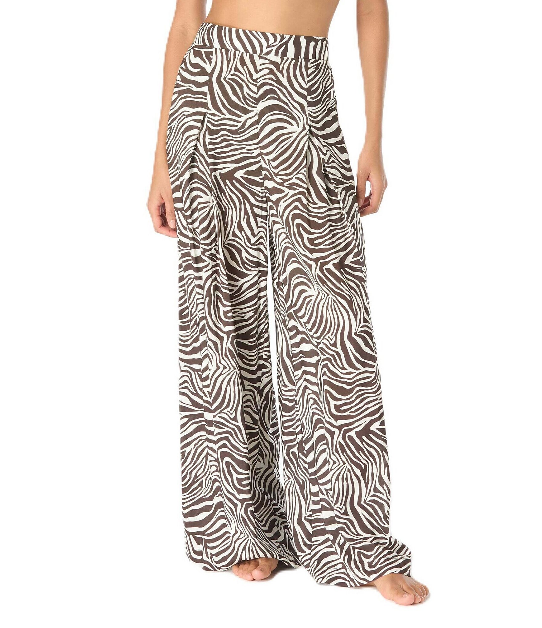 Vince Camuto Zebra Print Wide Leg Flat Front Cover-Up Pants