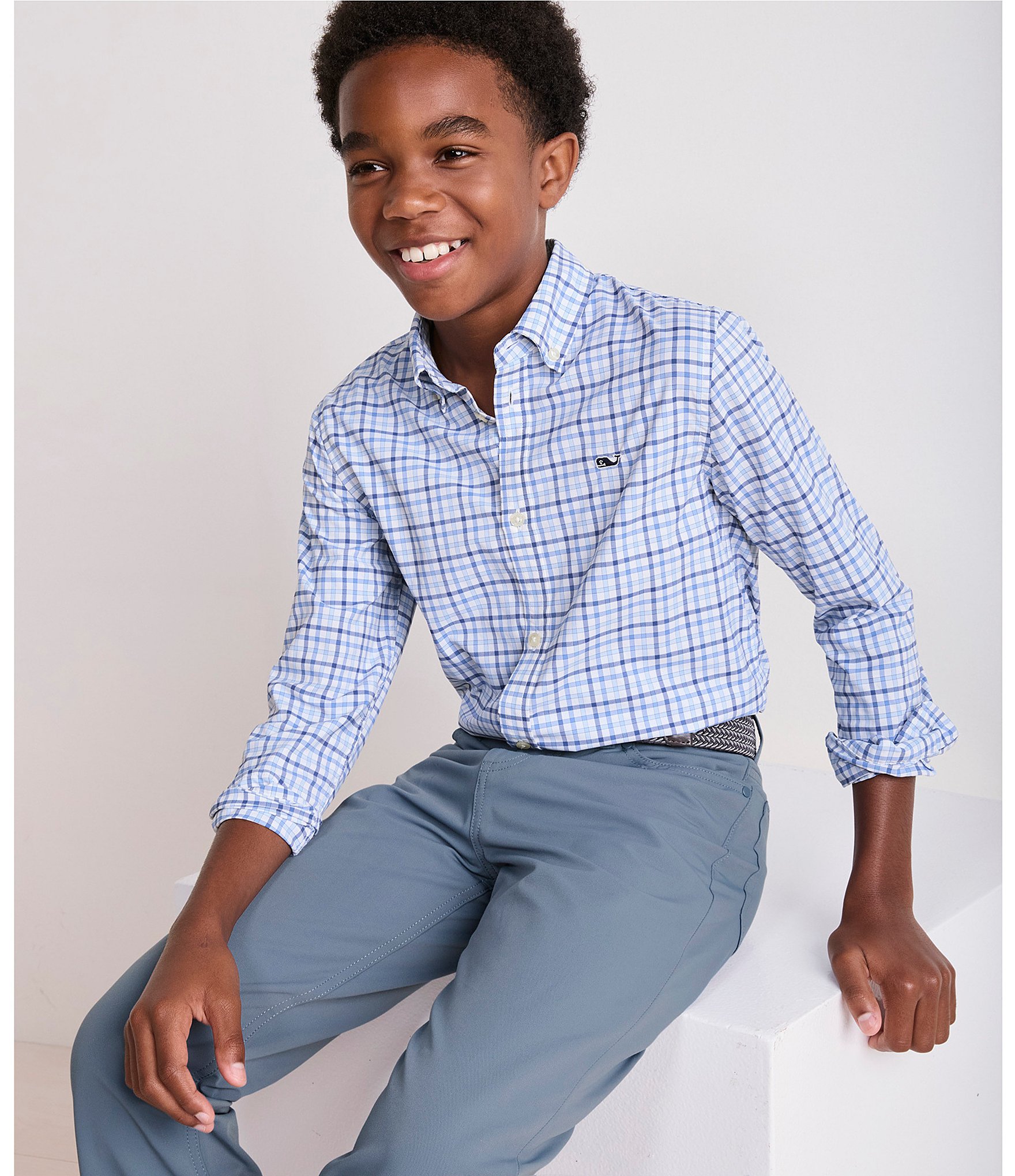 Vineyard Vines Big Boys Plaid Forepeak Featherweight Performance Shirt
