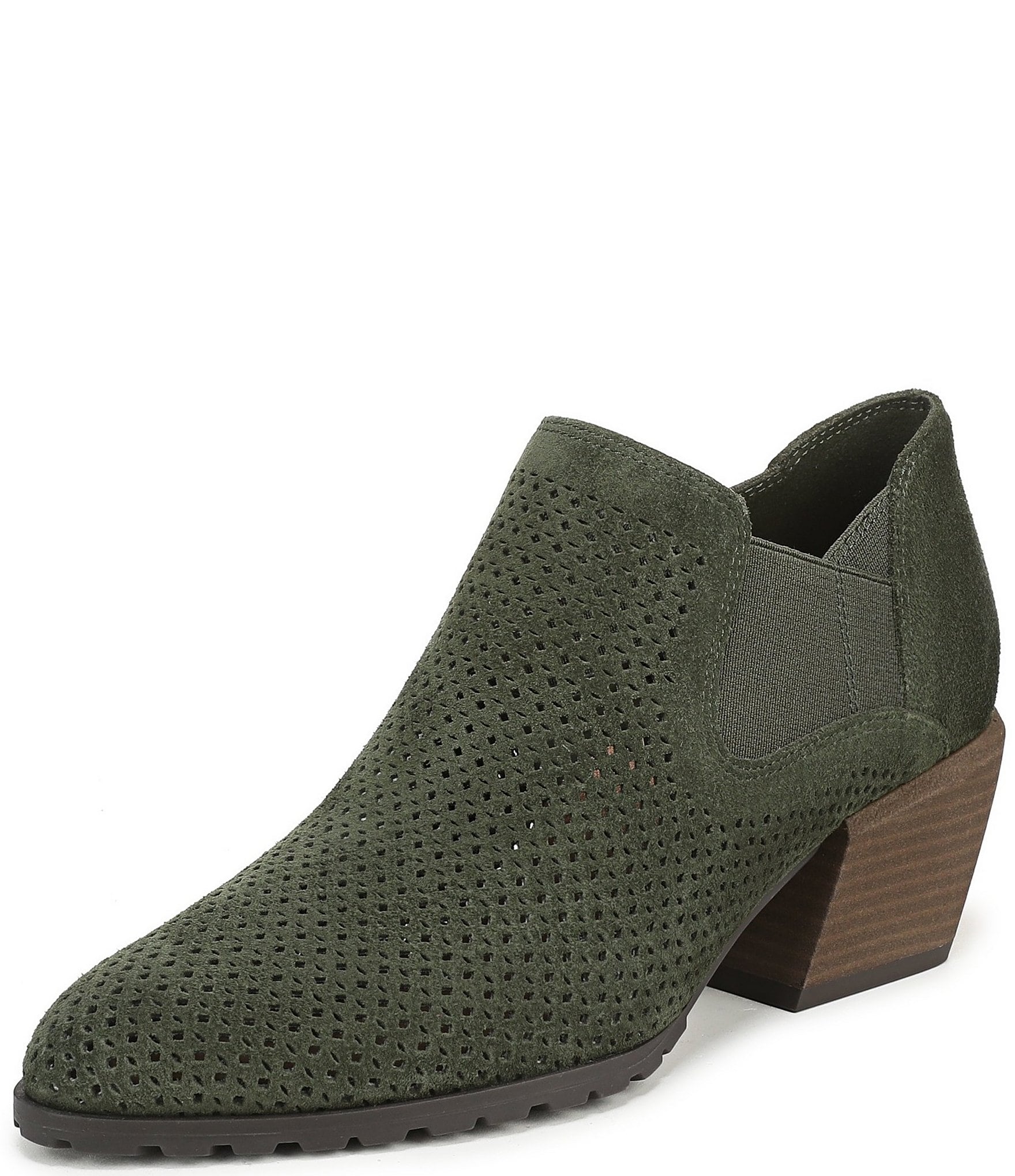 Vionic Bethany Perf Suede Stacked Heel Booties