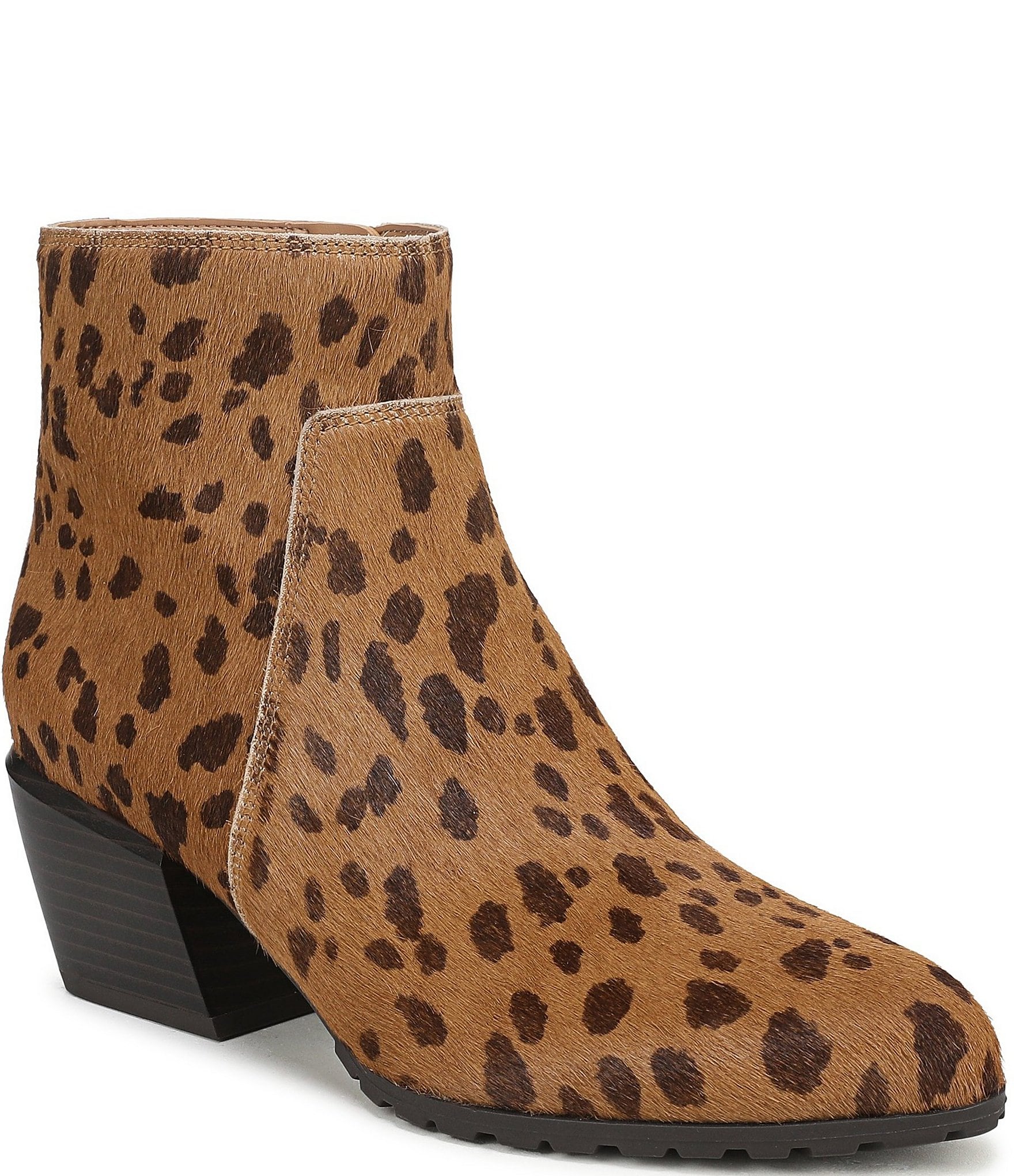 Vionic Bianca Leopard Calf Hair Stacked Heel Booties