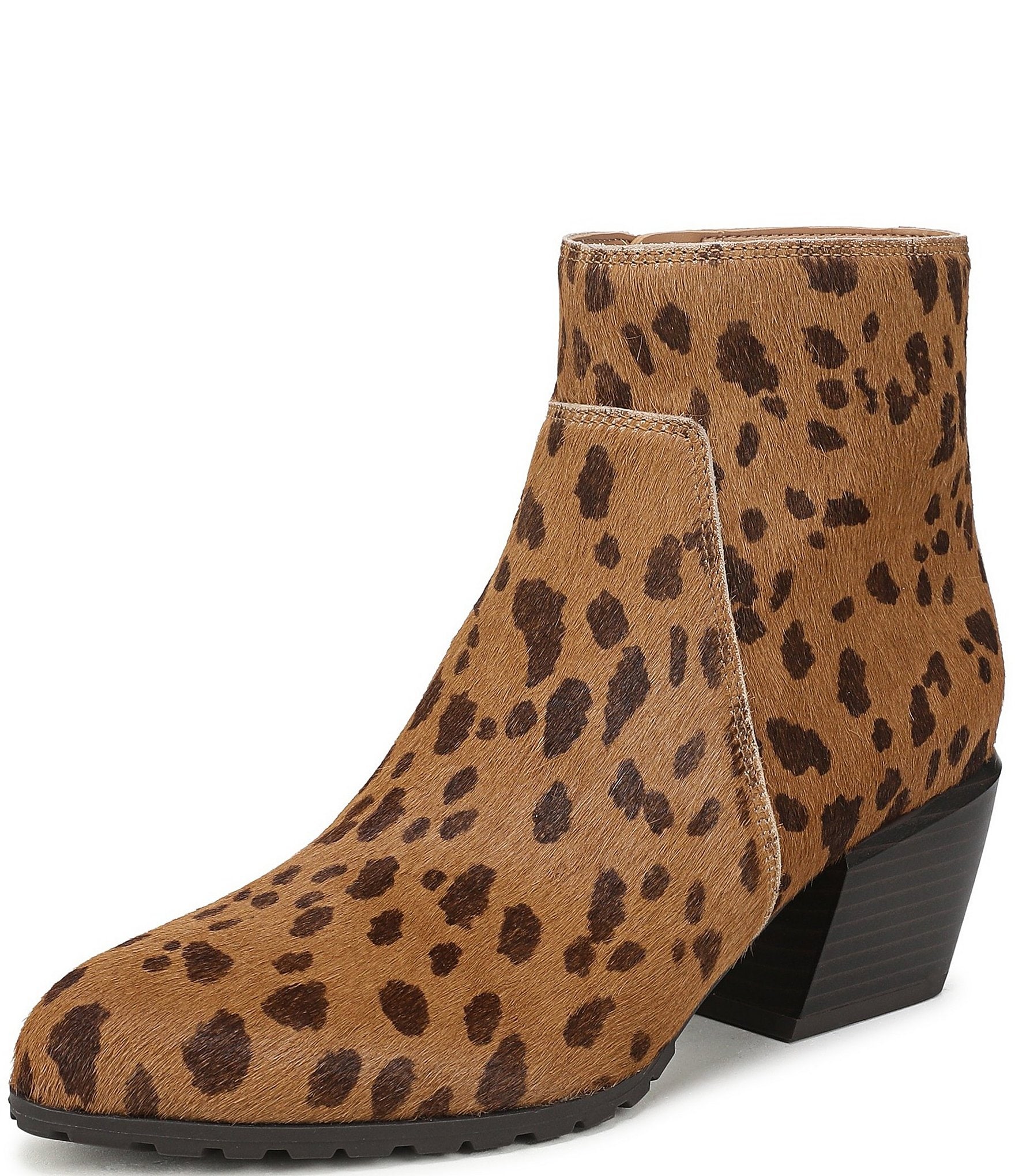Vionic Bianca Leopard Calf Hair Stacked Heel Booties
