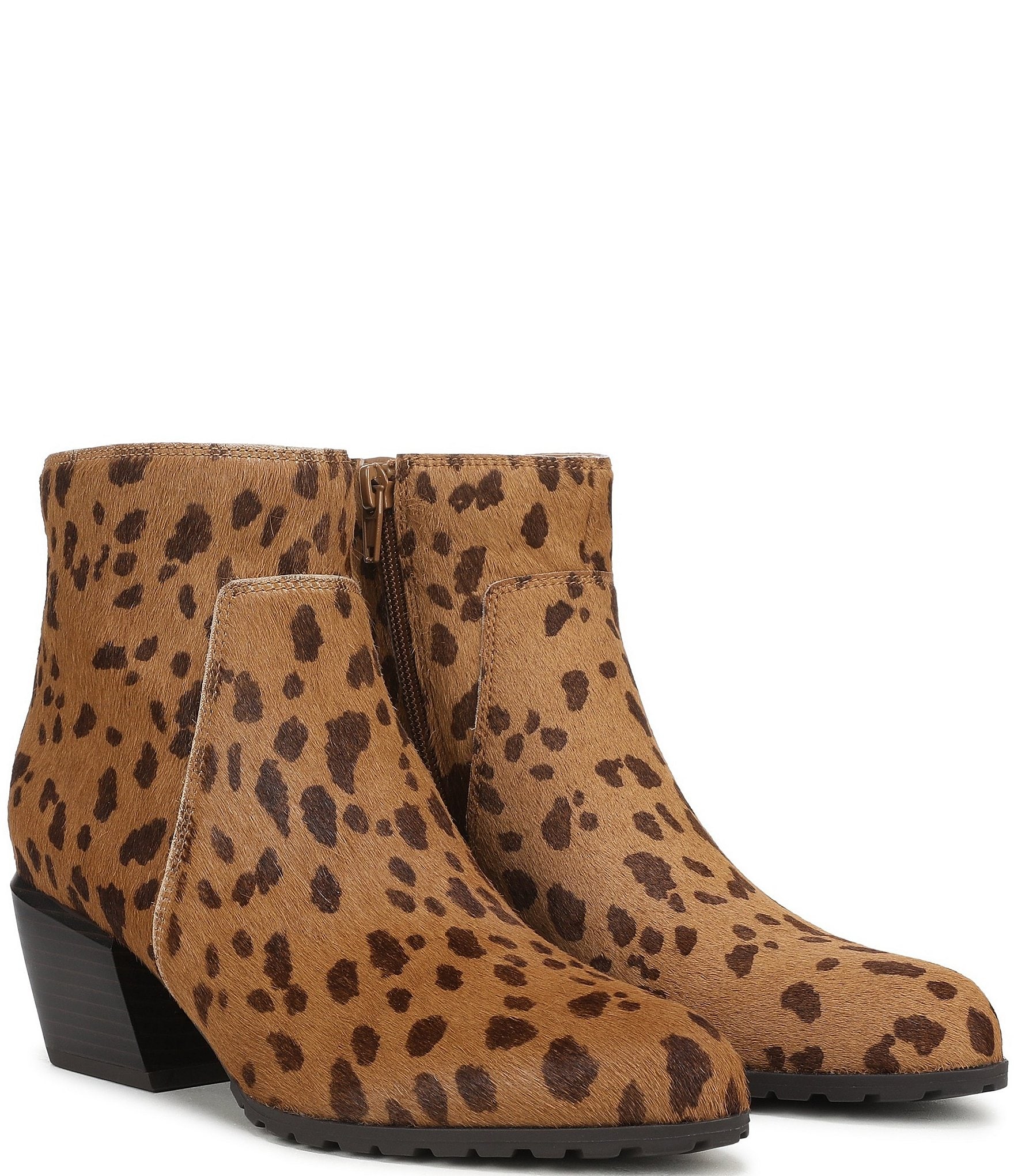 Vionic Bianca Leopard Calf Hair Stacked Heel Booties