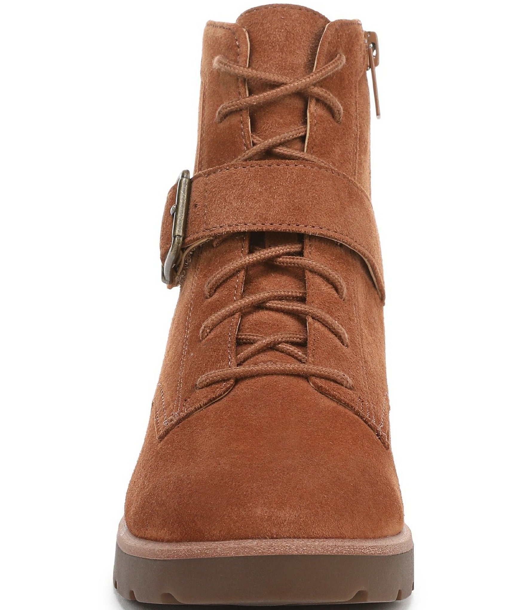 Vionic Catina Waxed Suede Buckled Hardware Strap Ankle Booties