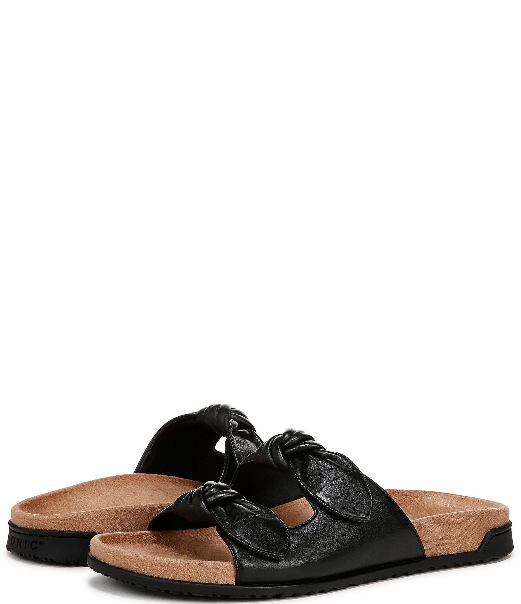 Vionic Elara Leather Knotted Detail Slide Sandals