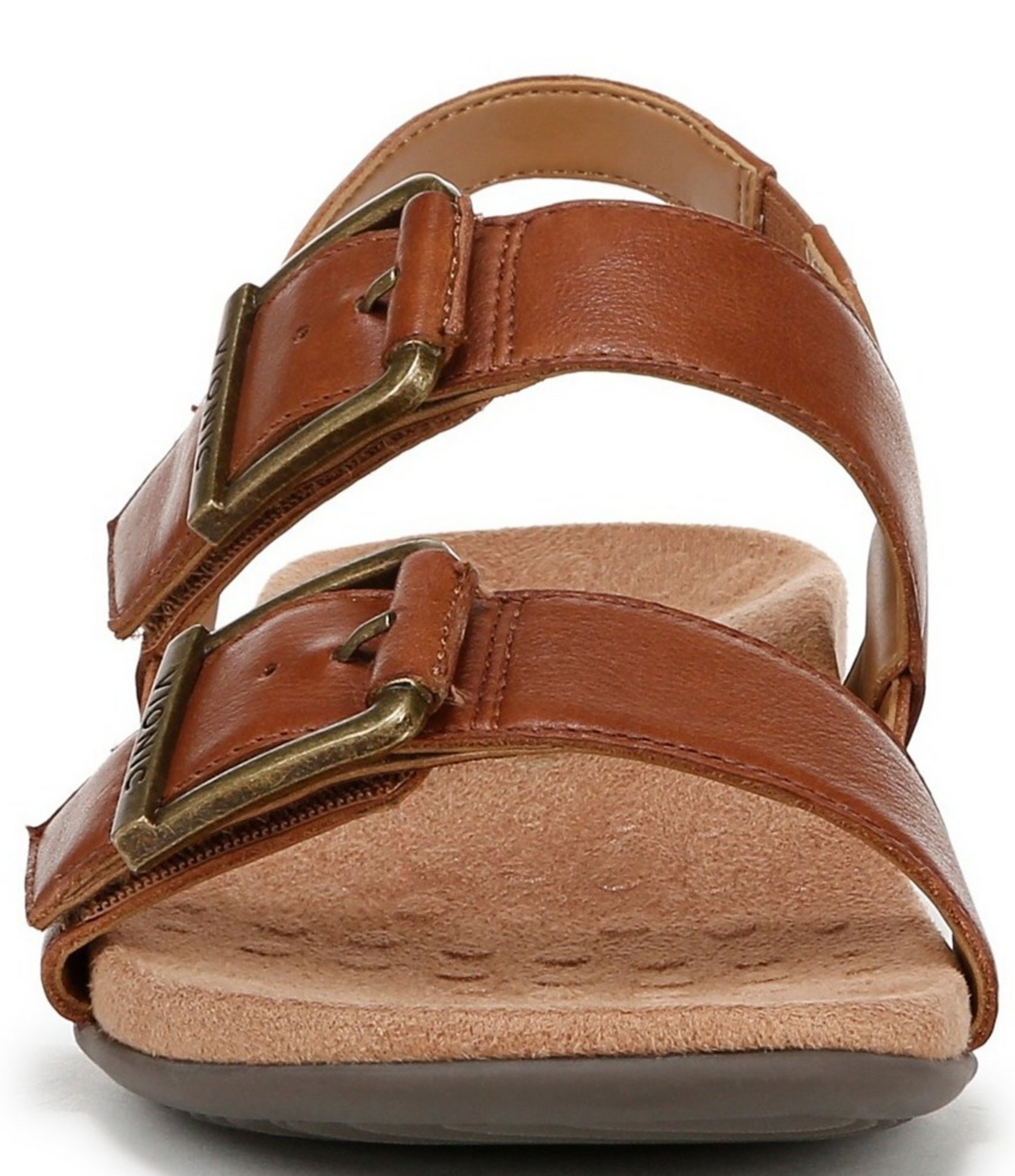 Vionic Reese Leather Buckle Hardware Hook-and-Loop Banded Slingback Sandals