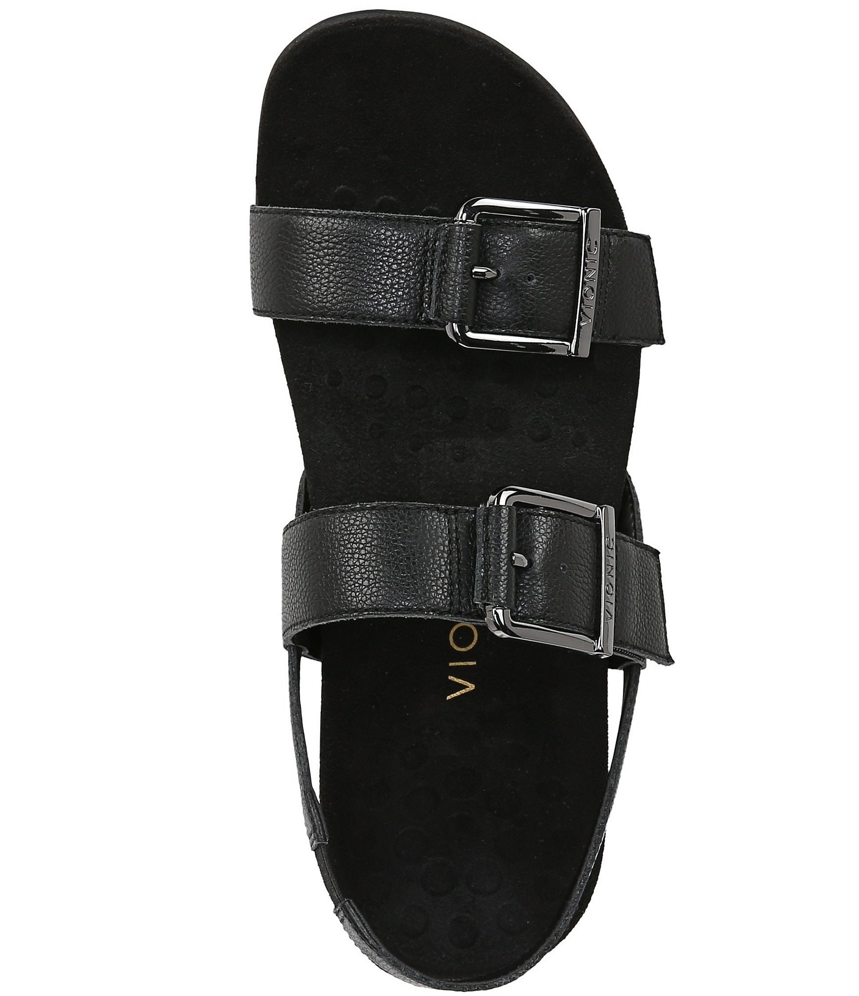 Vionic Reese Leather Buckle Hardware Hook-and-Loop Banded Slingback Sandals