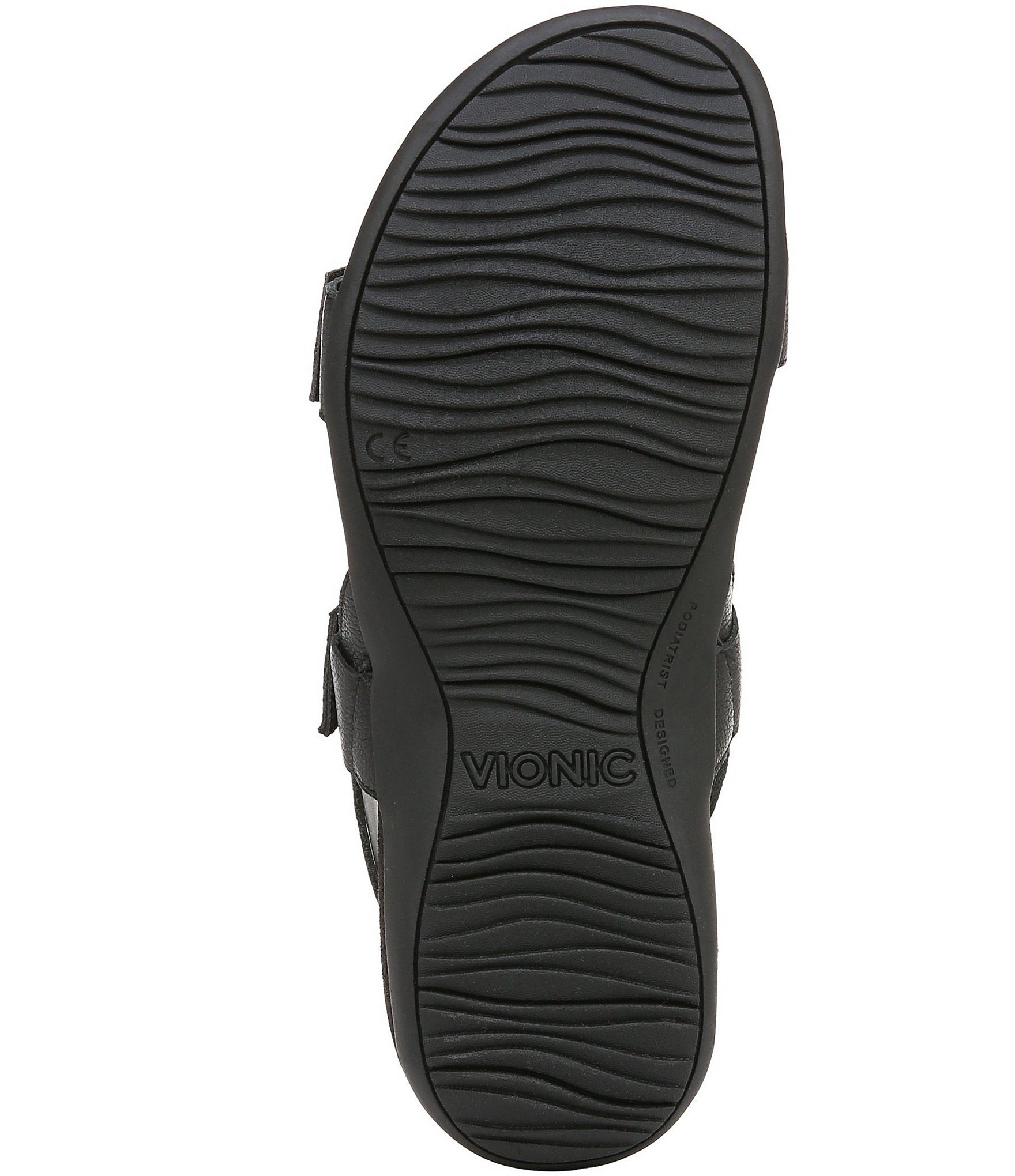 Vionic Reese Leather Buckle Hardware Hook-and-Loop Banded Slingback Sandals