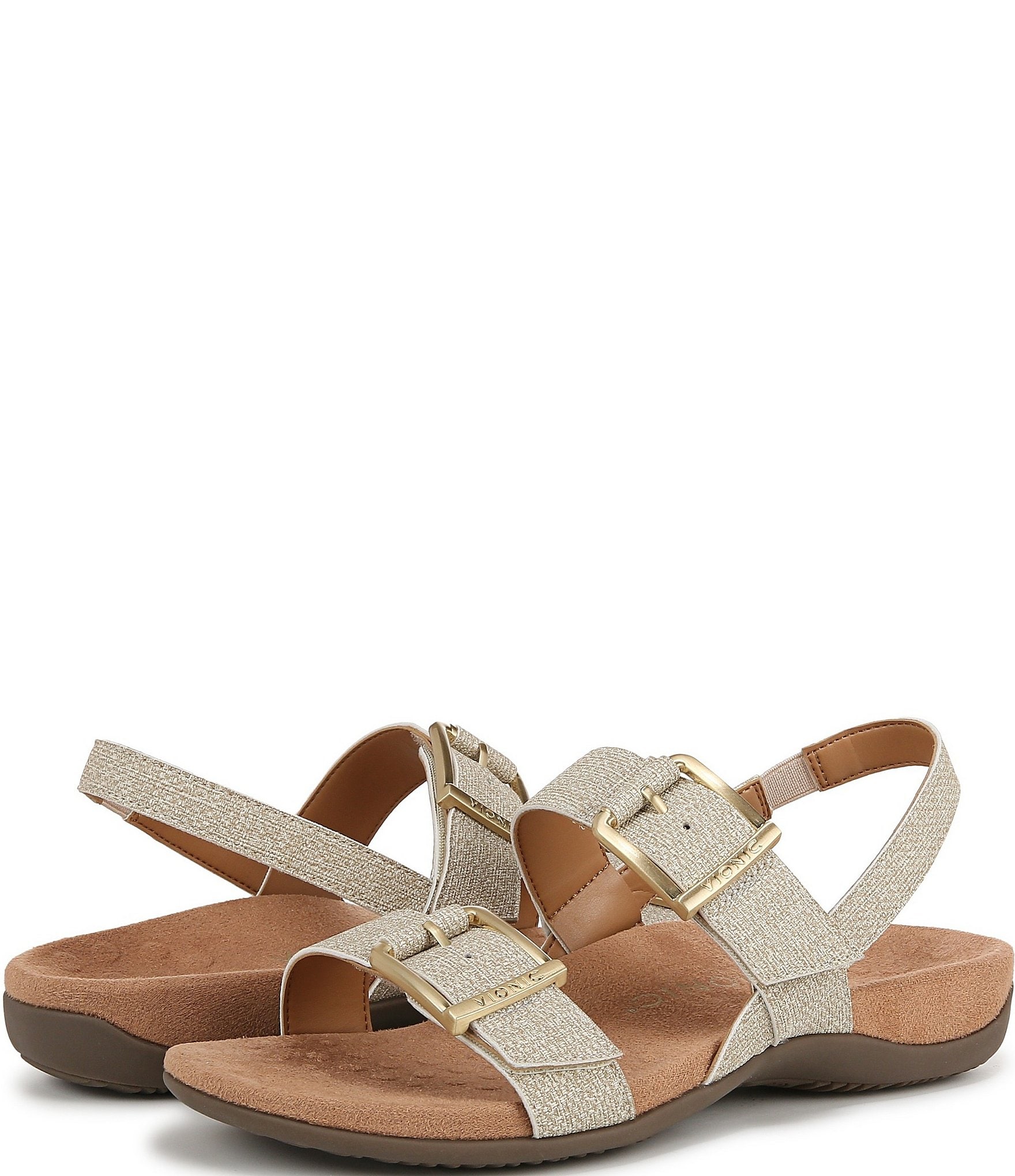 Vionic Reese Textured Buckle Hardware Banded Slingback Sandals