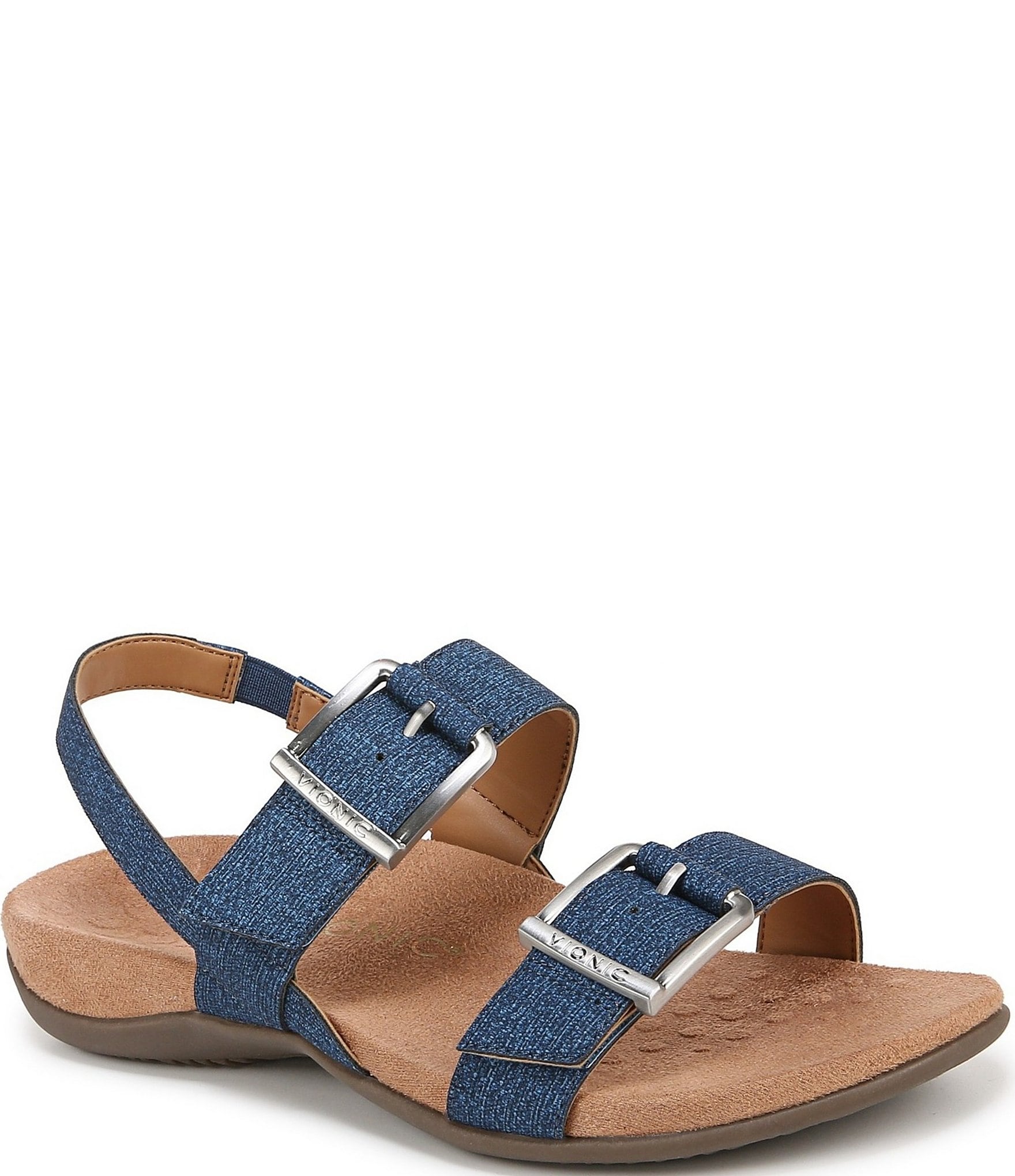 Vionic Reese Textured Buckle Hardware Banded Slingback Sandals