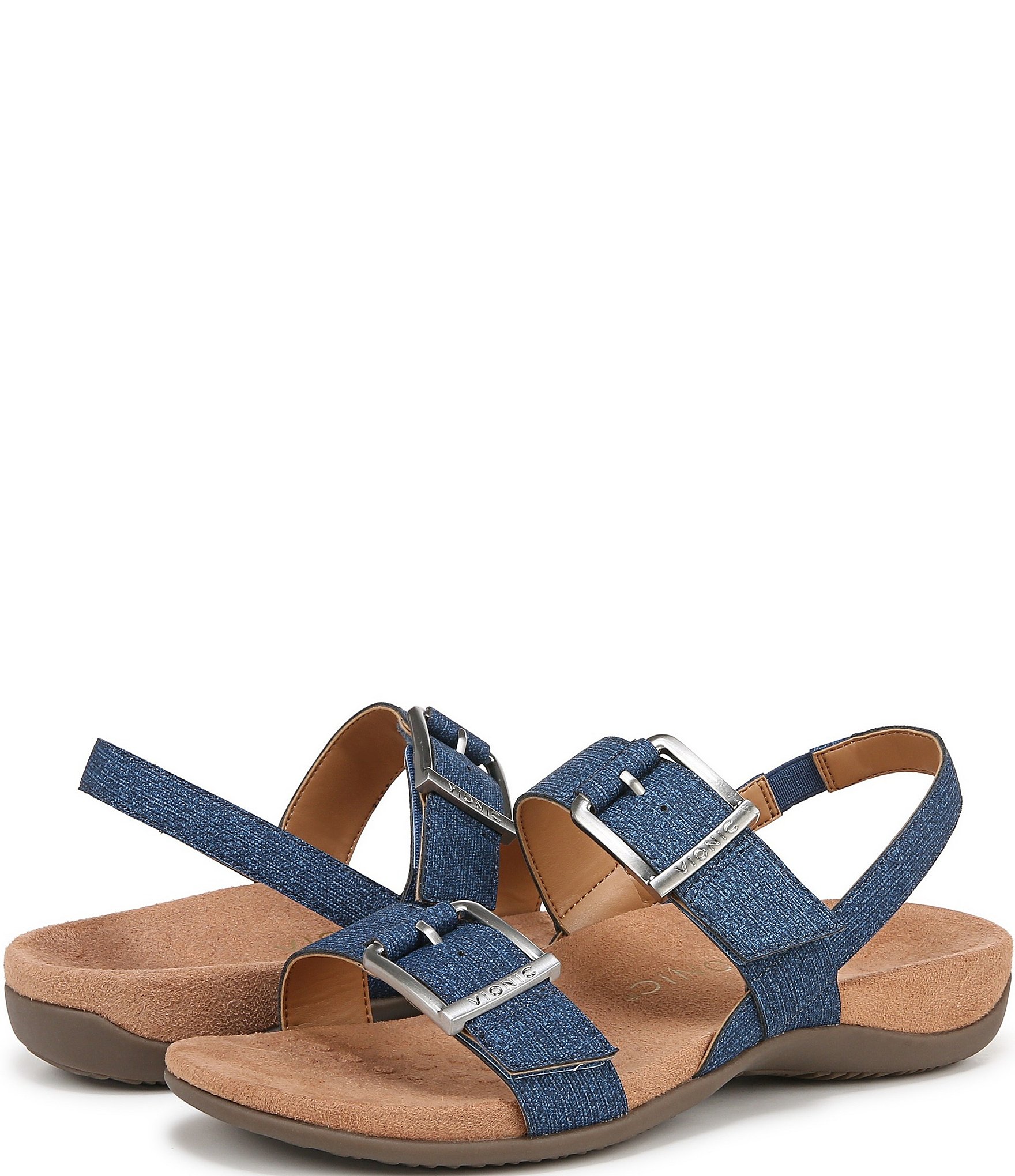 Vionic Reese Textured Buckle Hardware Banded Slingback Sandals