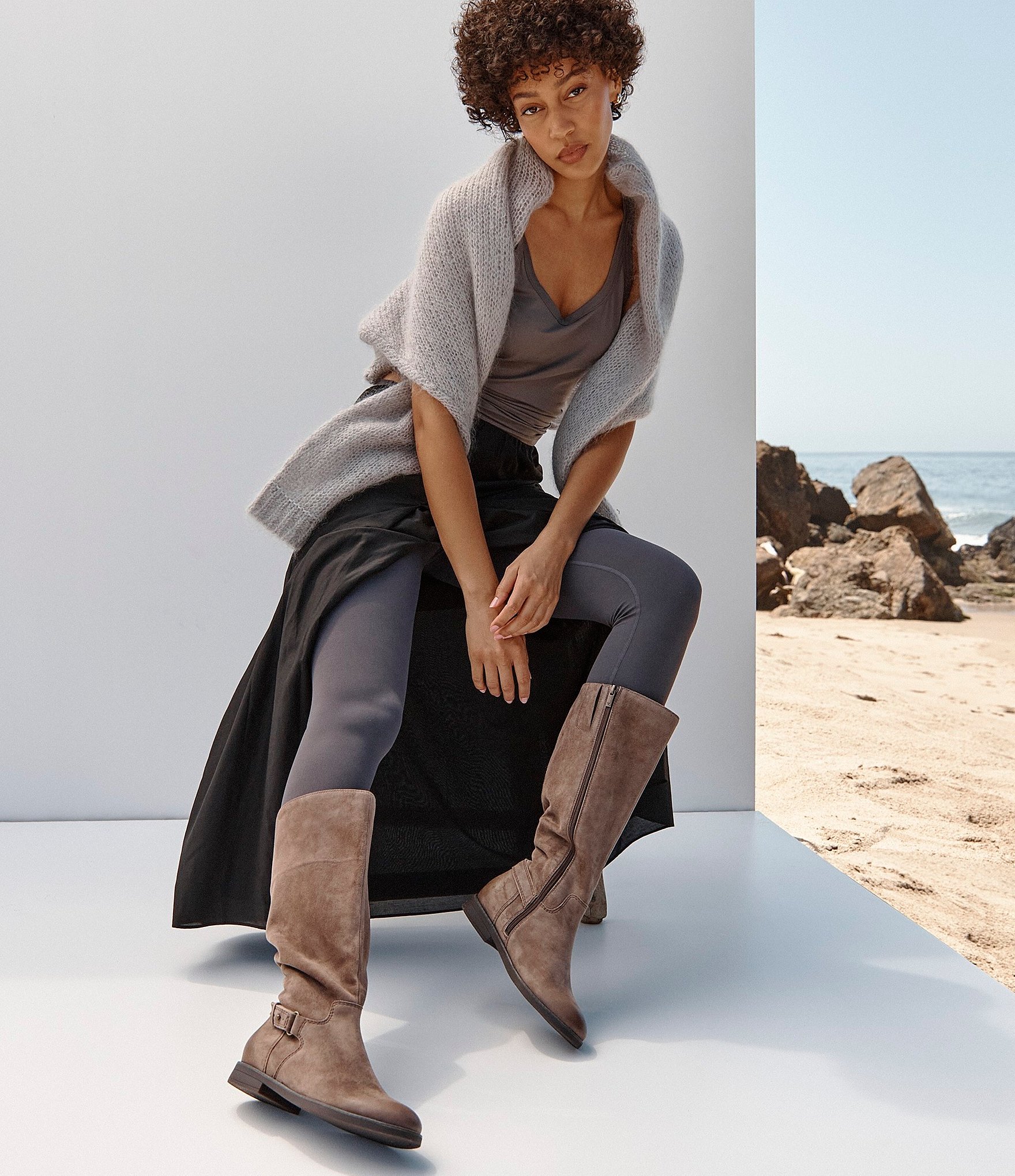 Vionic Rochelle Suede Buckle Strap Hardware Tall Boots