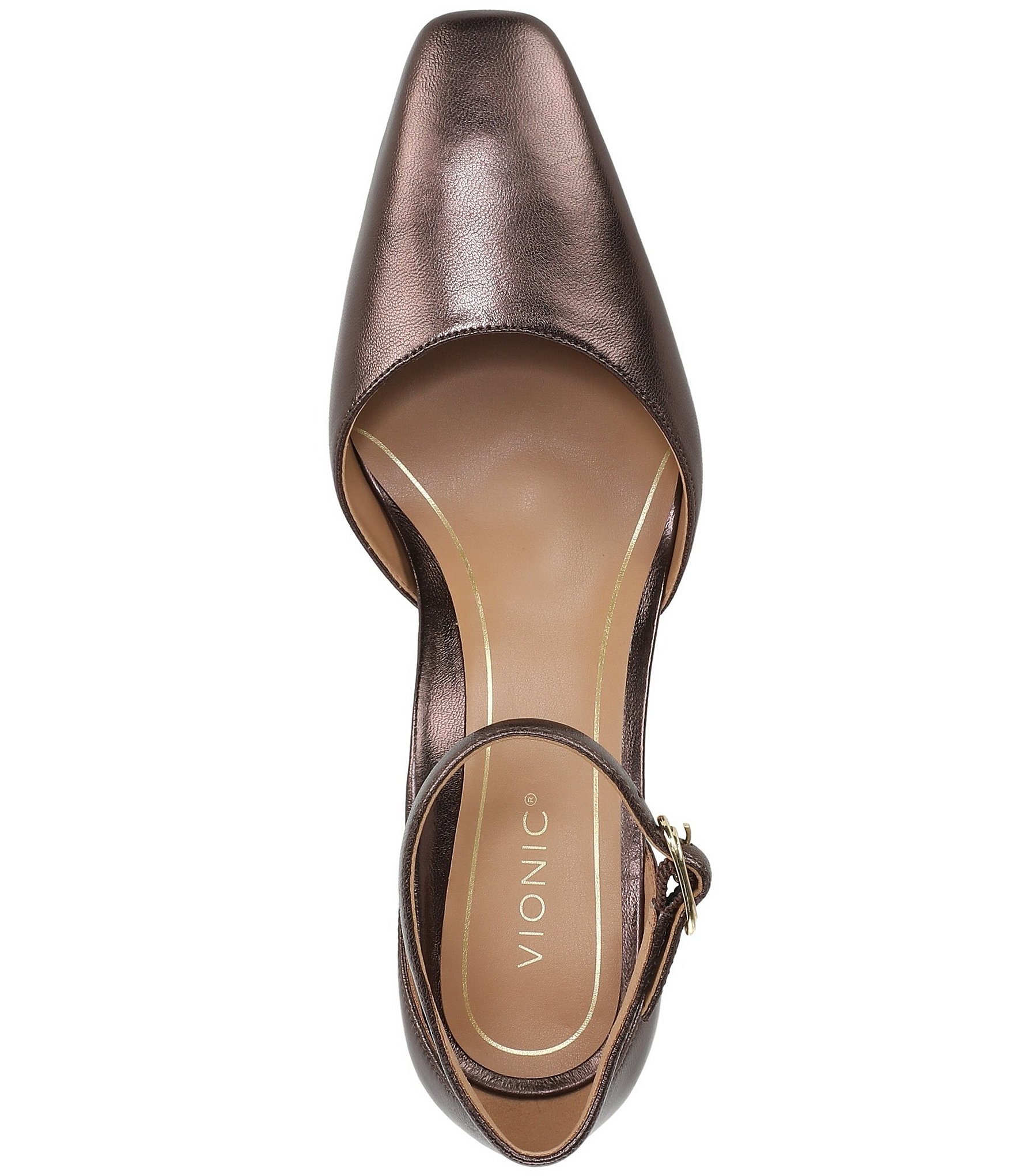 Vionic Scarlett Metallic Leather Ankle Strap Dress Pumps