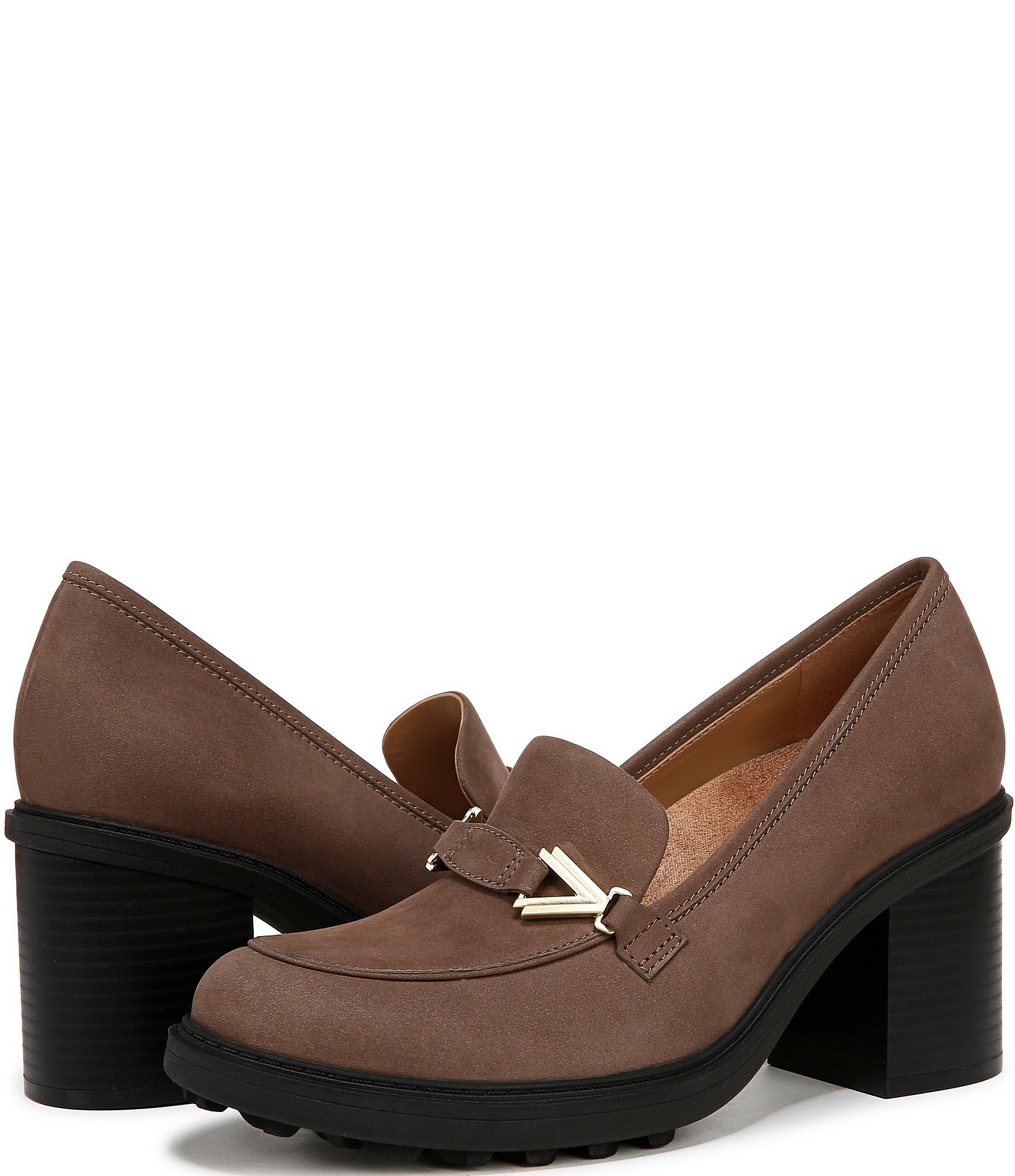 Vionic Tiburon Leather Block Heel Loafer Pumps