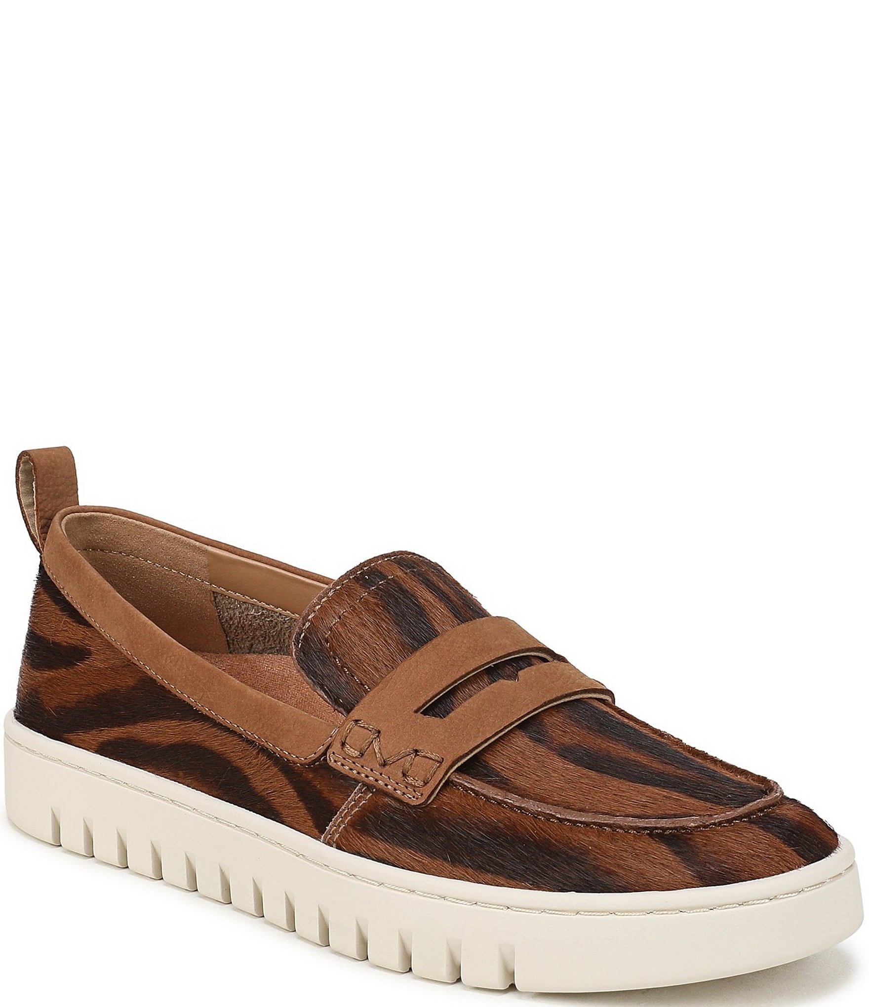 Vionic Uptown Tiger Print Calf Hair Packable Penny Loafers