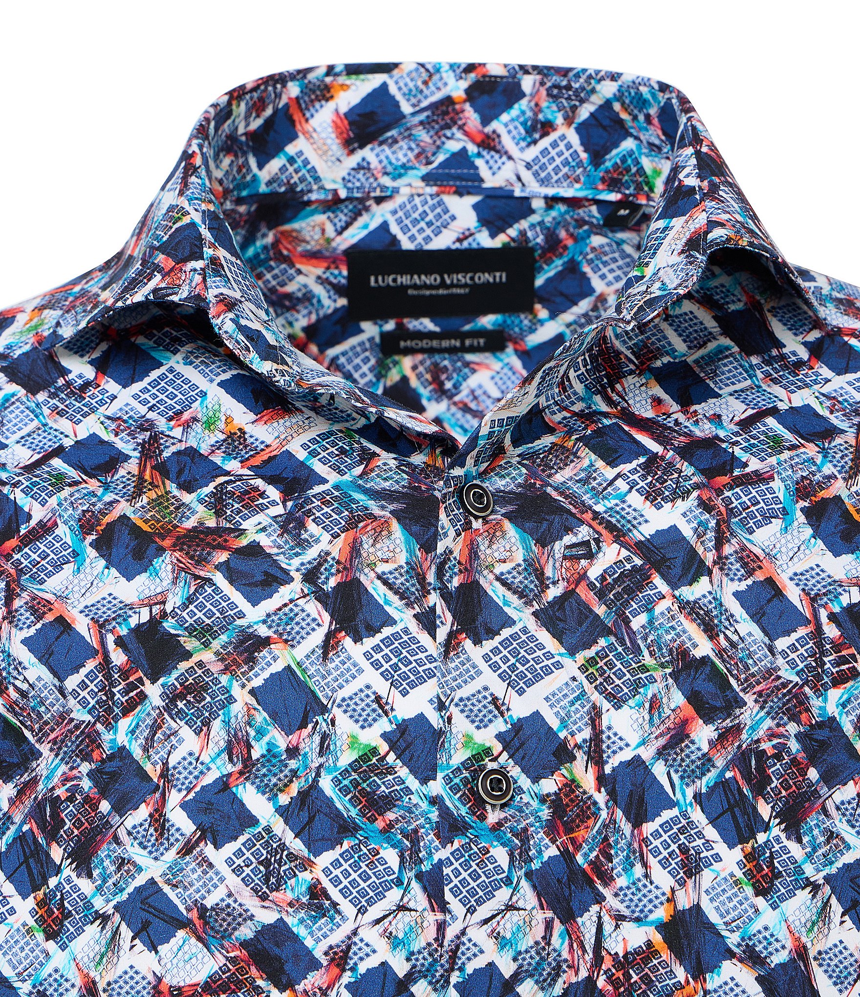Visconti Big & Tall Geo Pattern Long Sleeve Woven Shirt