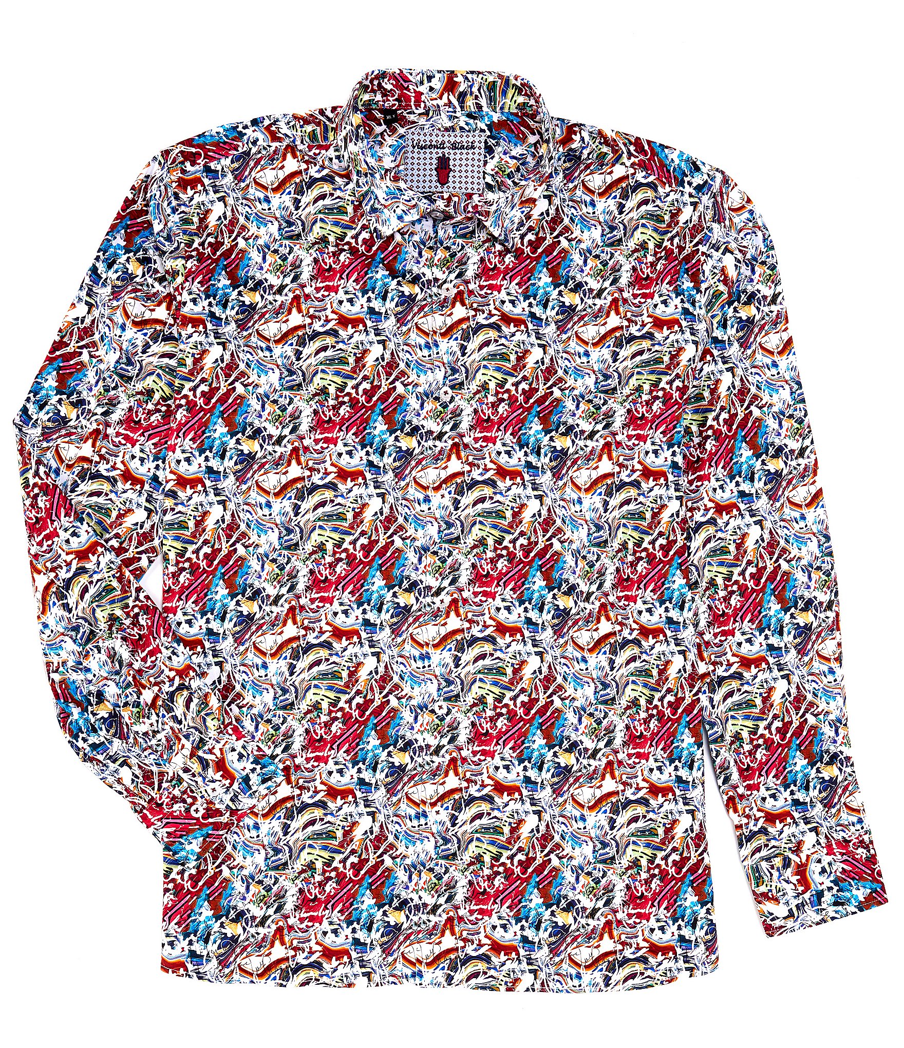 Visconti Big & Tall Modern-Fit Long-Sleeve Geometric/Graffiti-Printed Woven Shirt