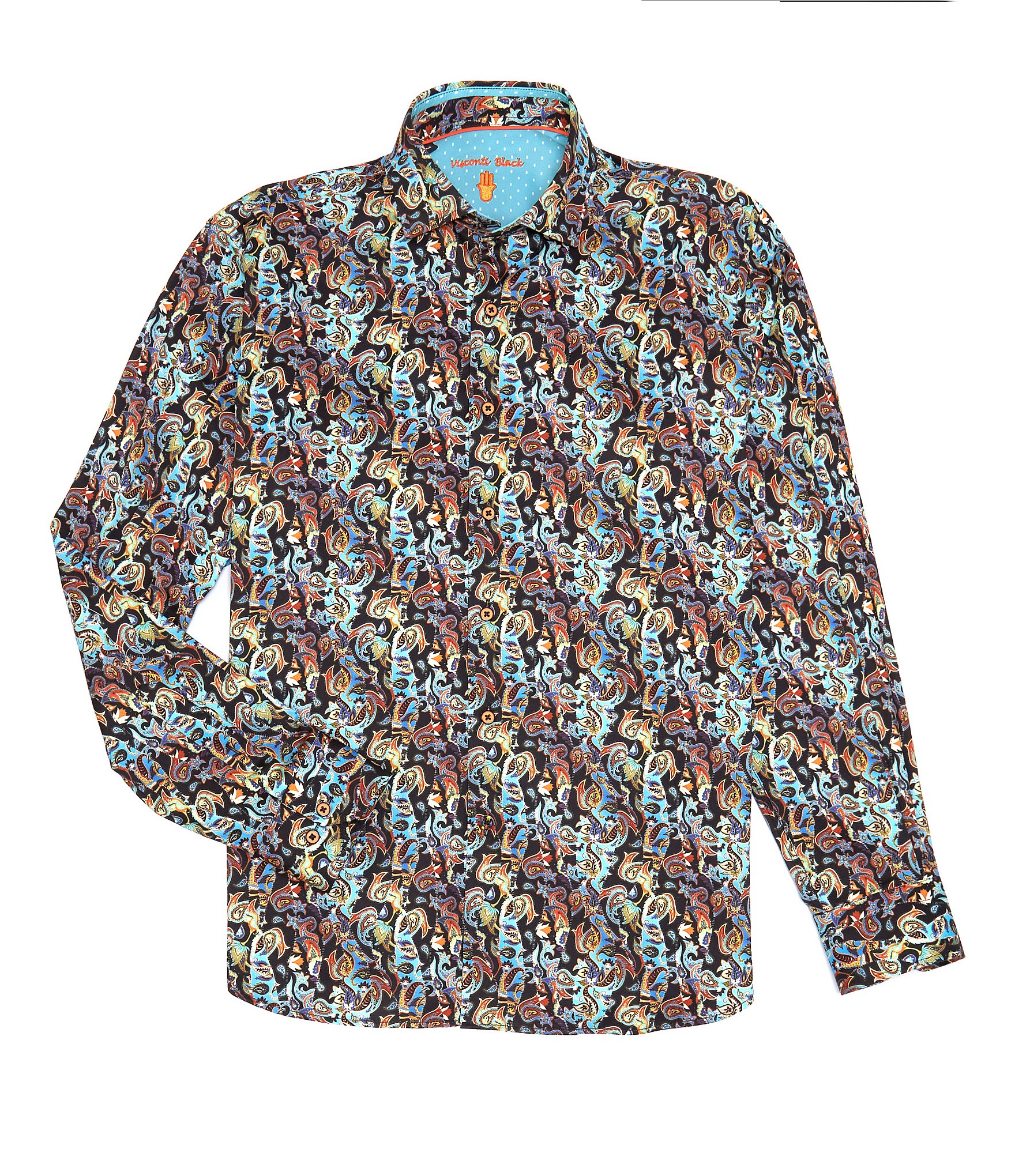 Visconti Big & Tall Multi-Color Paisley Print Stretch Long-Sleeve Woven ...