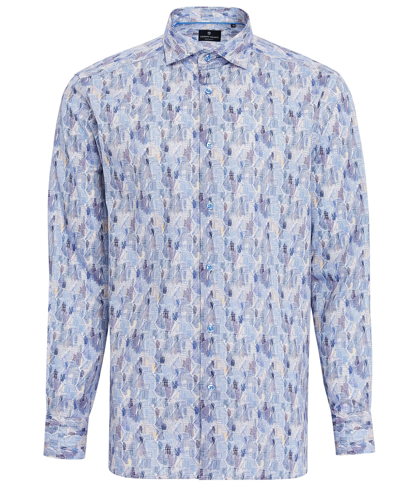 Visconti Big & Tall Wavy Grid Print Stretch Long Sleeve Woven Shirt