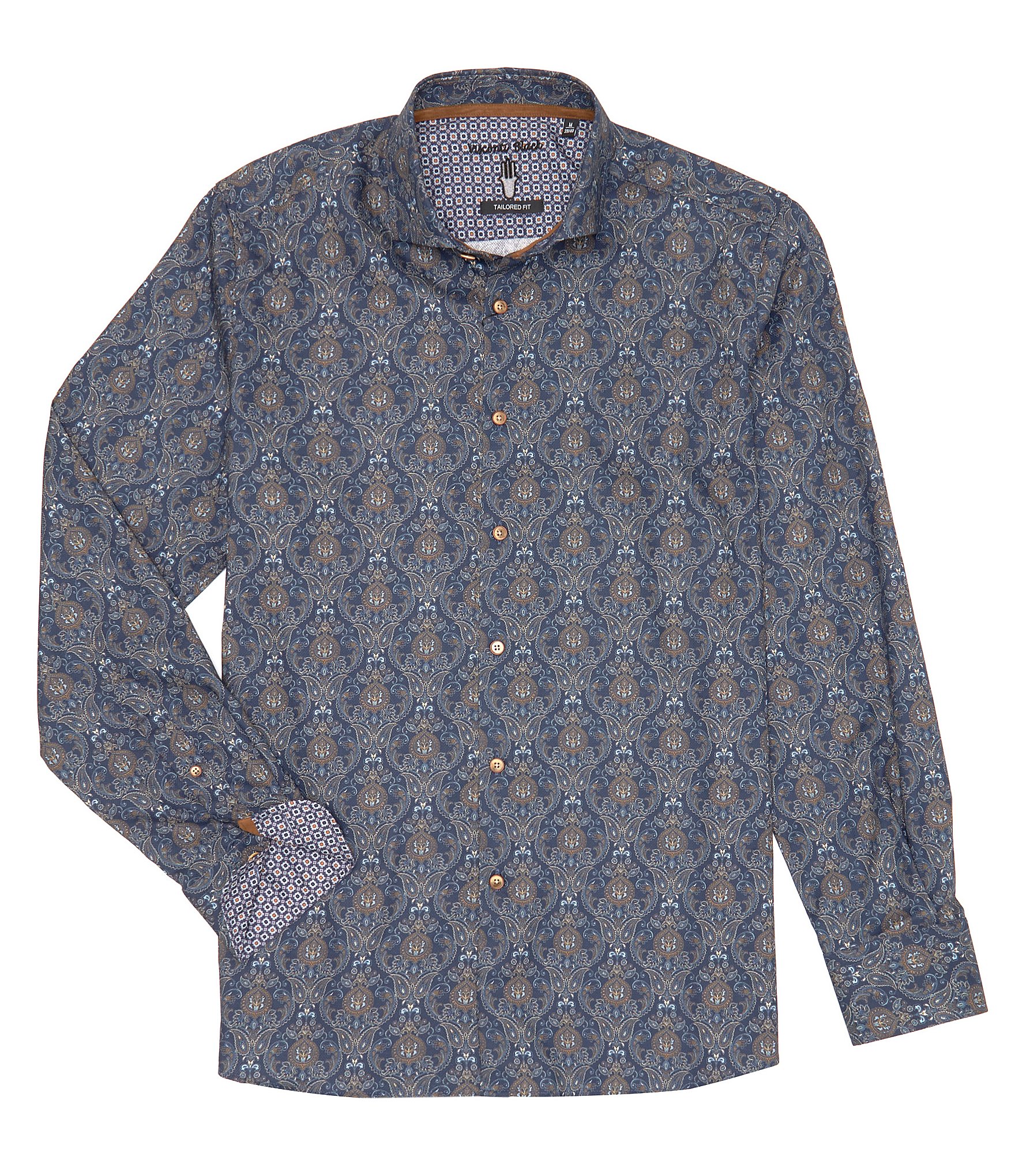 Blue Paisley Mens Short Sleeve Button up Shirts - Tailored Slim