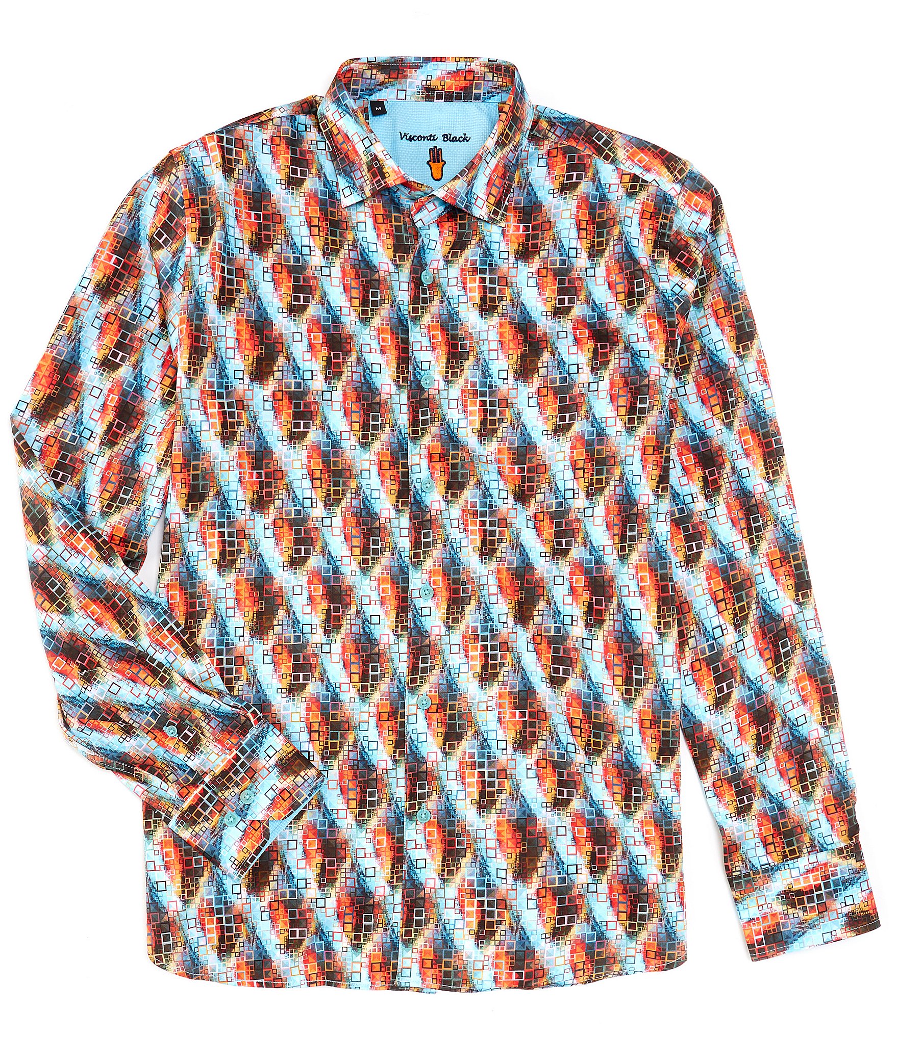 Visconti Satin Stretch Abstract Print Long Sleeve Woven Shirt