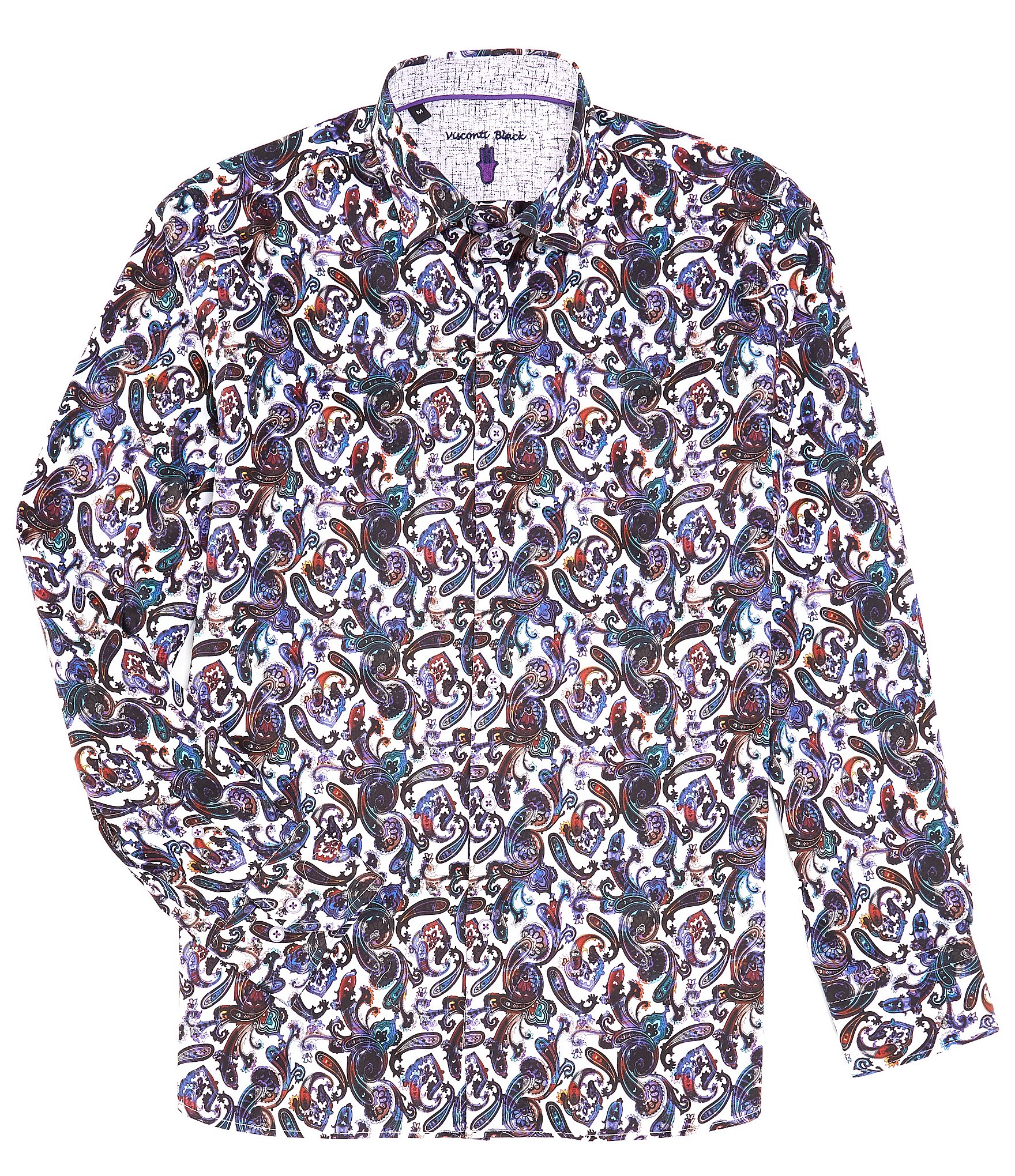 Visconti Satin Stretch Paisley Print Long Sleeve Woven Shirt