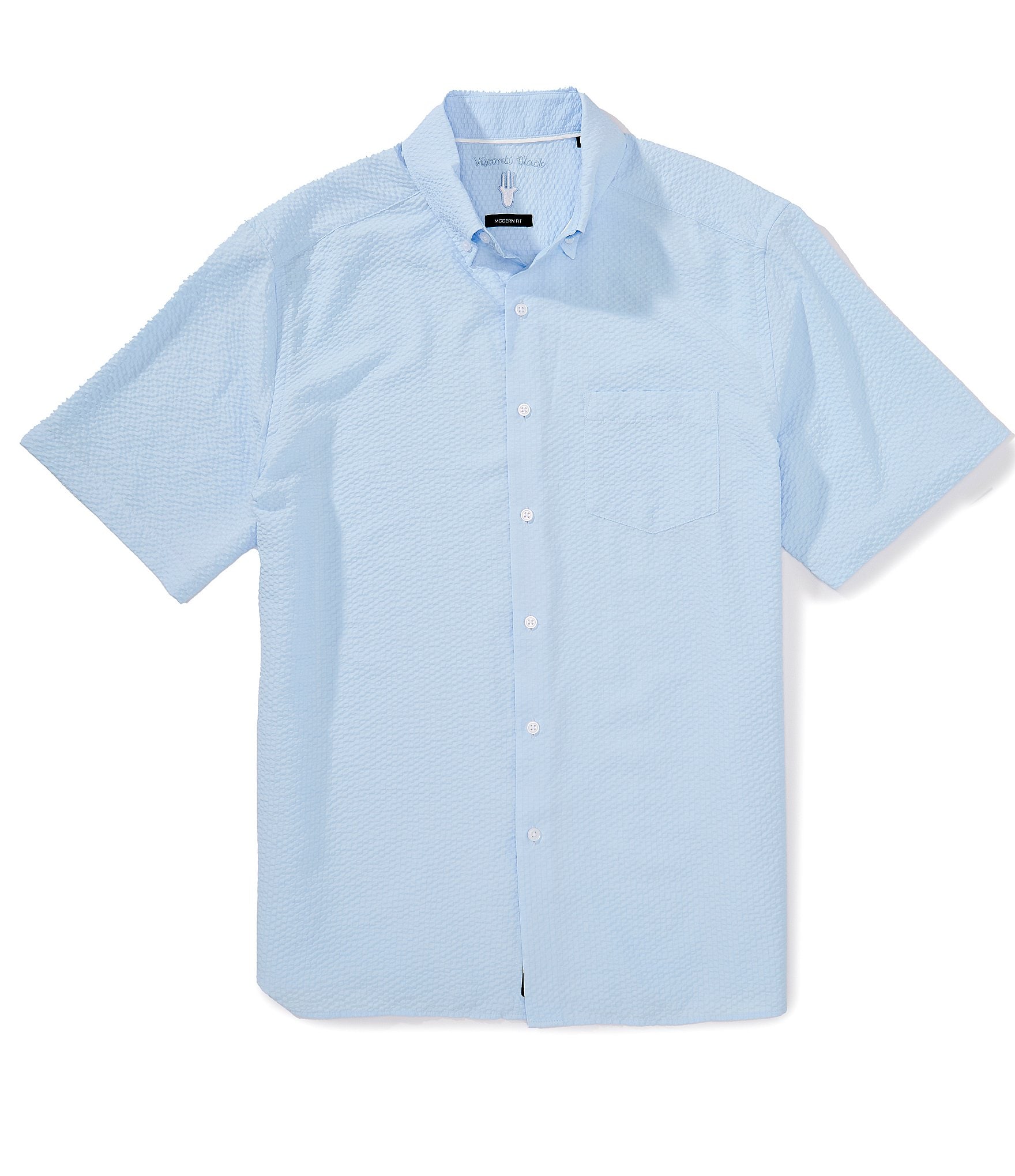 完璧 Solid Visconti Stretch Shirt Woven Sleeve Short Seersucker トップス