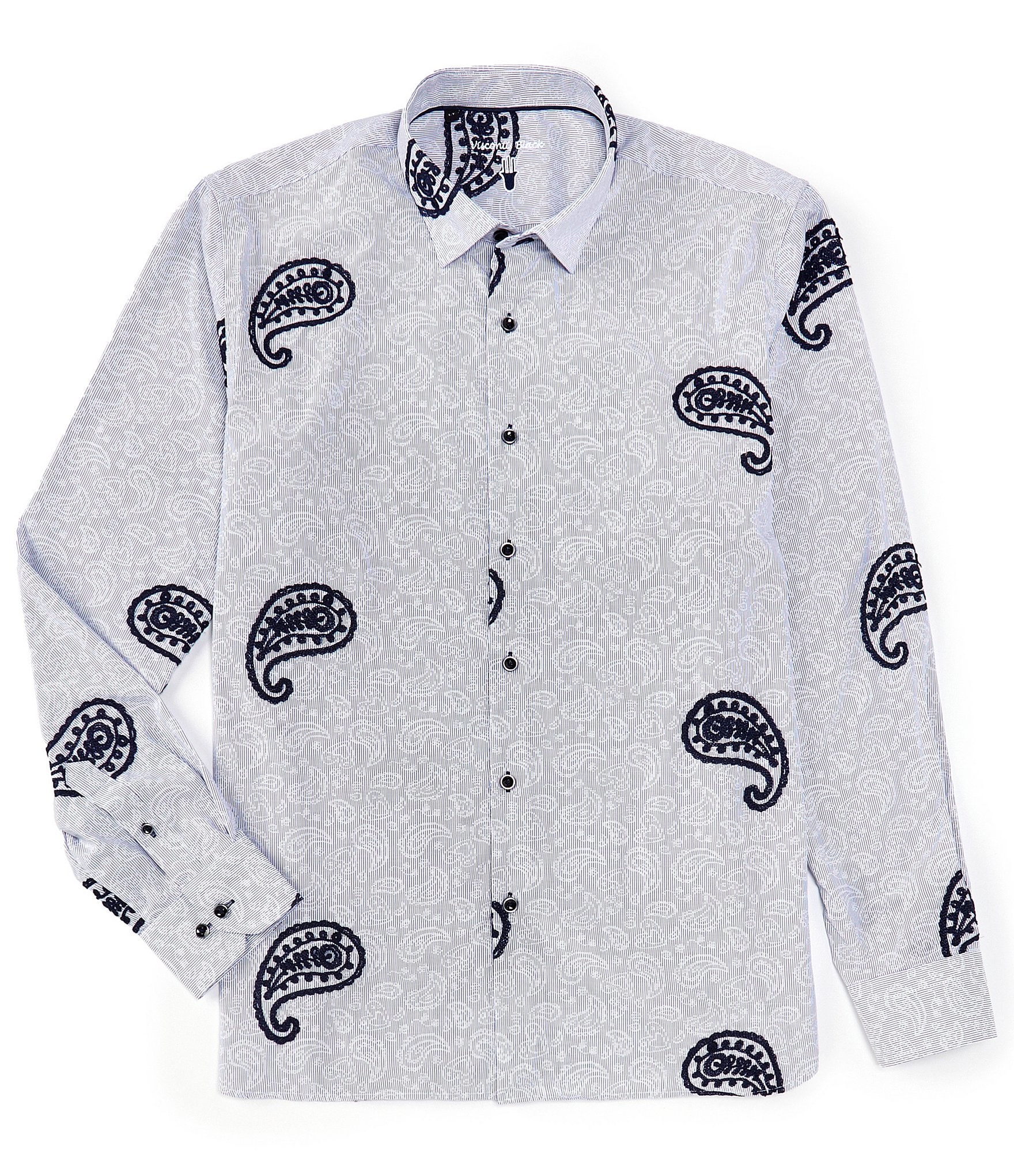 Visconti Stretch Stripe Paisley Long Sleeve Woven Shirt