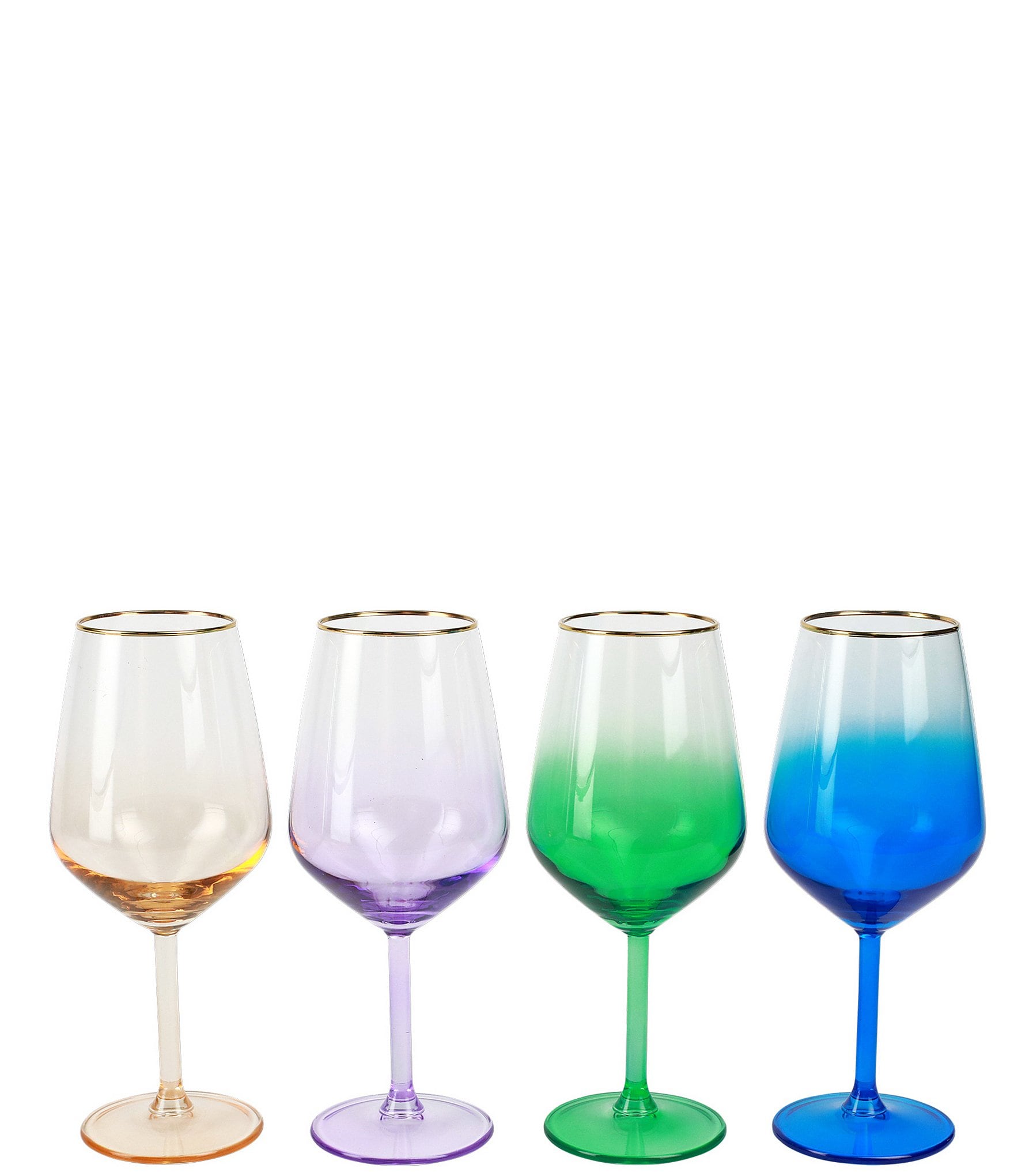 Rainbow Glow Assorted Colored Wine Glasses with Stems 16 Ounces, Set of 4  (Amber)