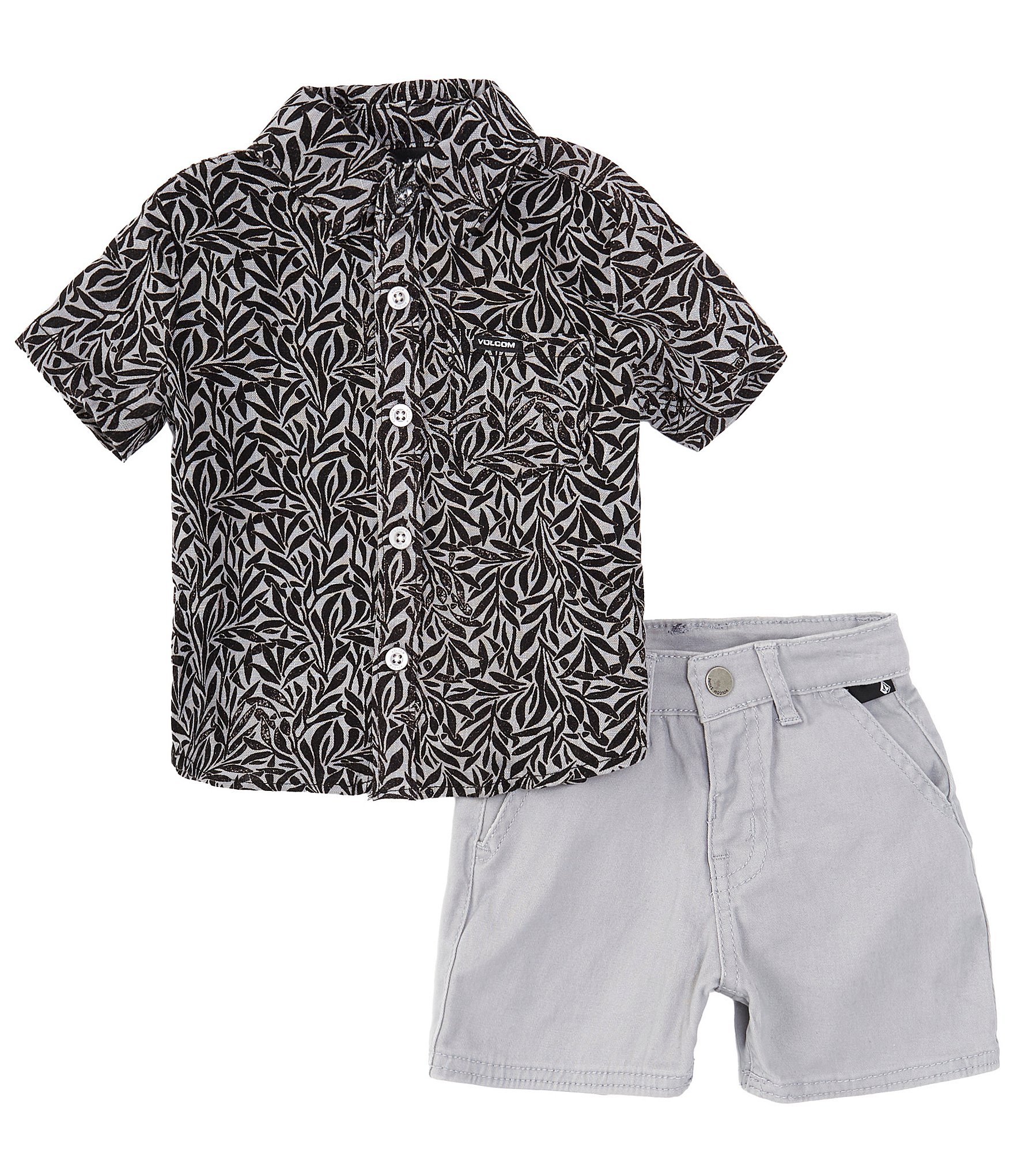 Volcom Baby Boy 12-24 Months Short Sleeve Printed Linen-Blend Shirt & Solid Twill Shorts Set