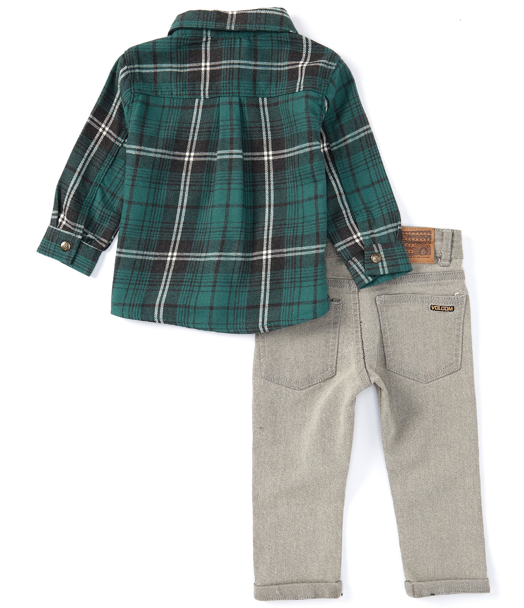 Volcom Baby Boys 12-24 Months Long Sleeve Brushed Flannel Plaid Shirt & Denim Jeans 2-Piece Set