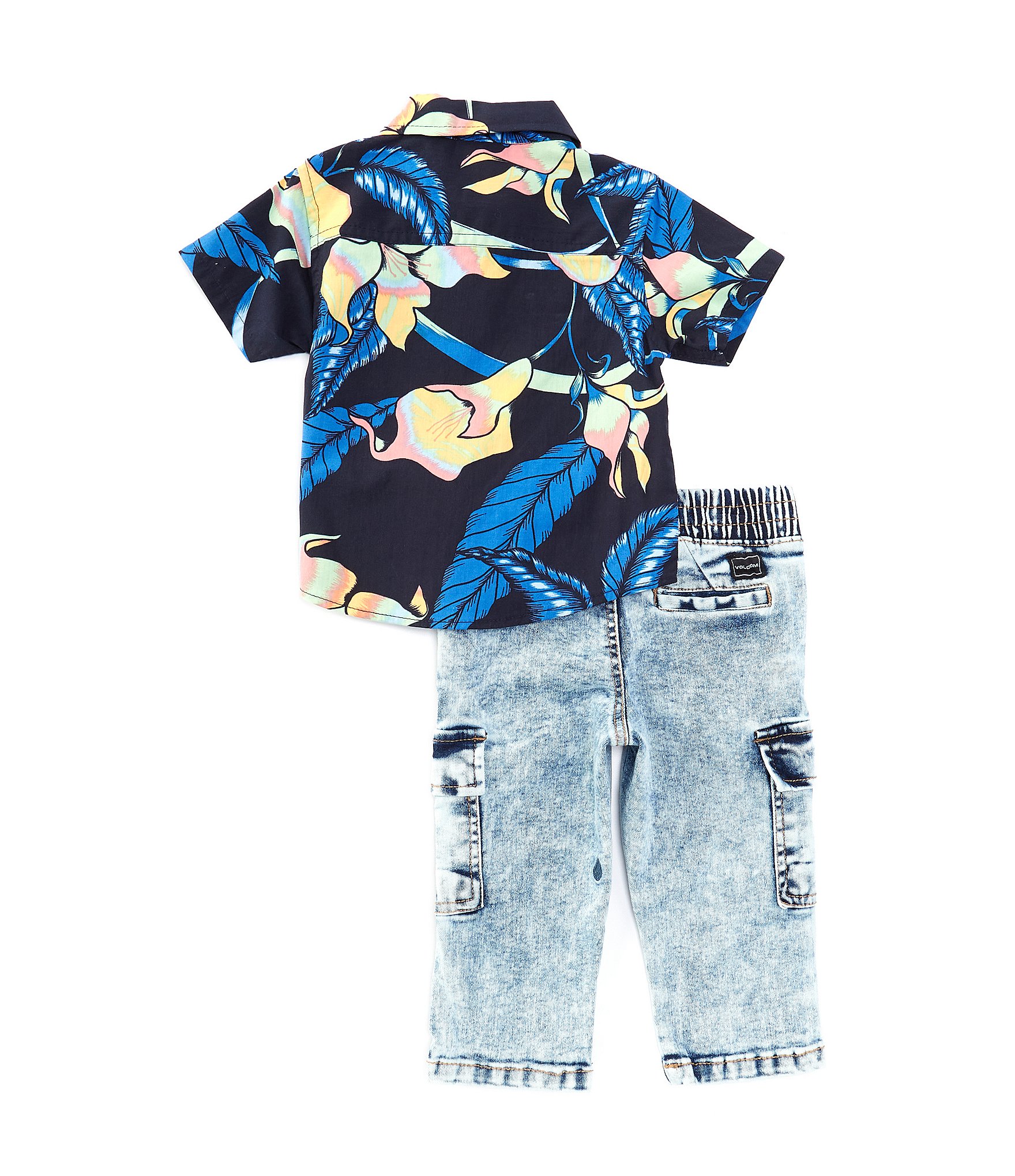 Volcom Baby Boys 12-24 Months Short-Sleeve Printed Woven Shirt & Cargo-Pocket Denim Jeans Set