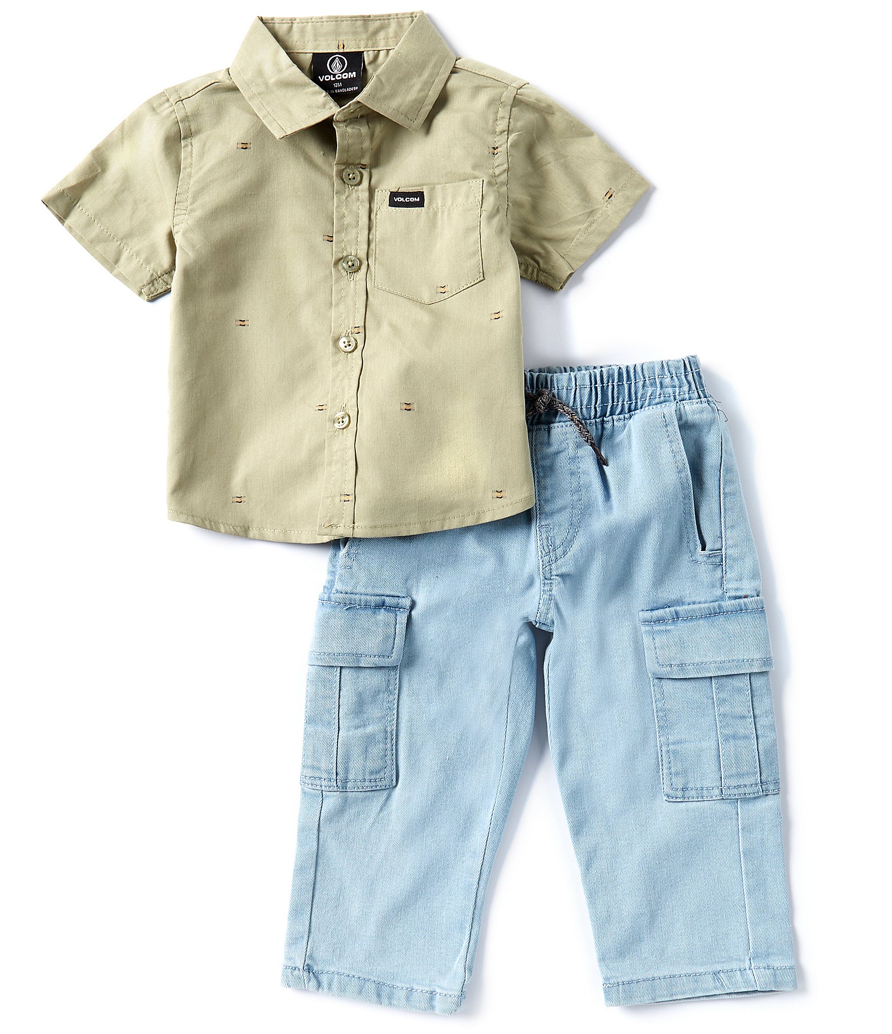 Volcom Baby Boys 12-24 Months Short Sleeve Solid Dobby Shirt & Jeans Set