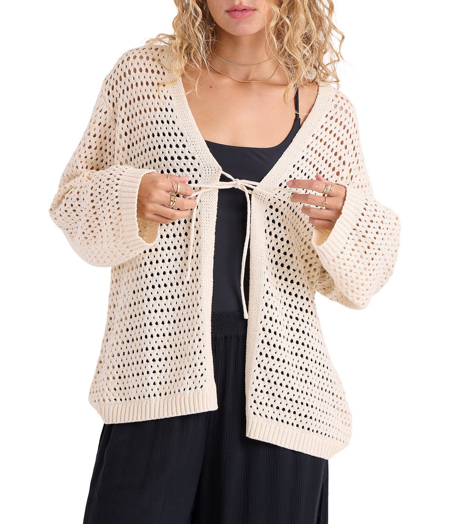 Volcom Go Go Tie Front Open Knit Cardigan