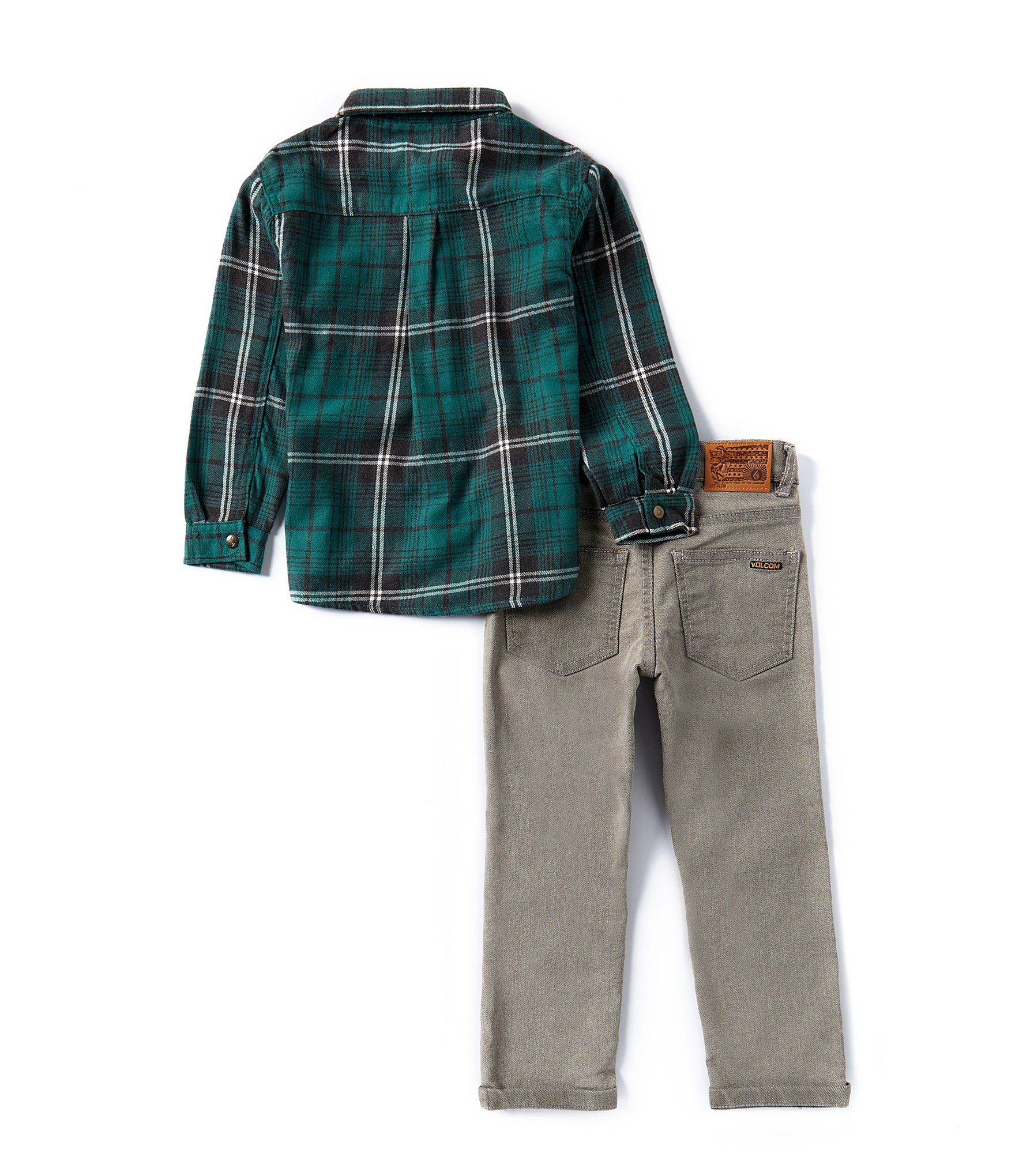 Volcom Little Boys 2T-4T Long Sleeve Brushed Flannel Plaid Shirt & Denim Jeans 2-Piece Set