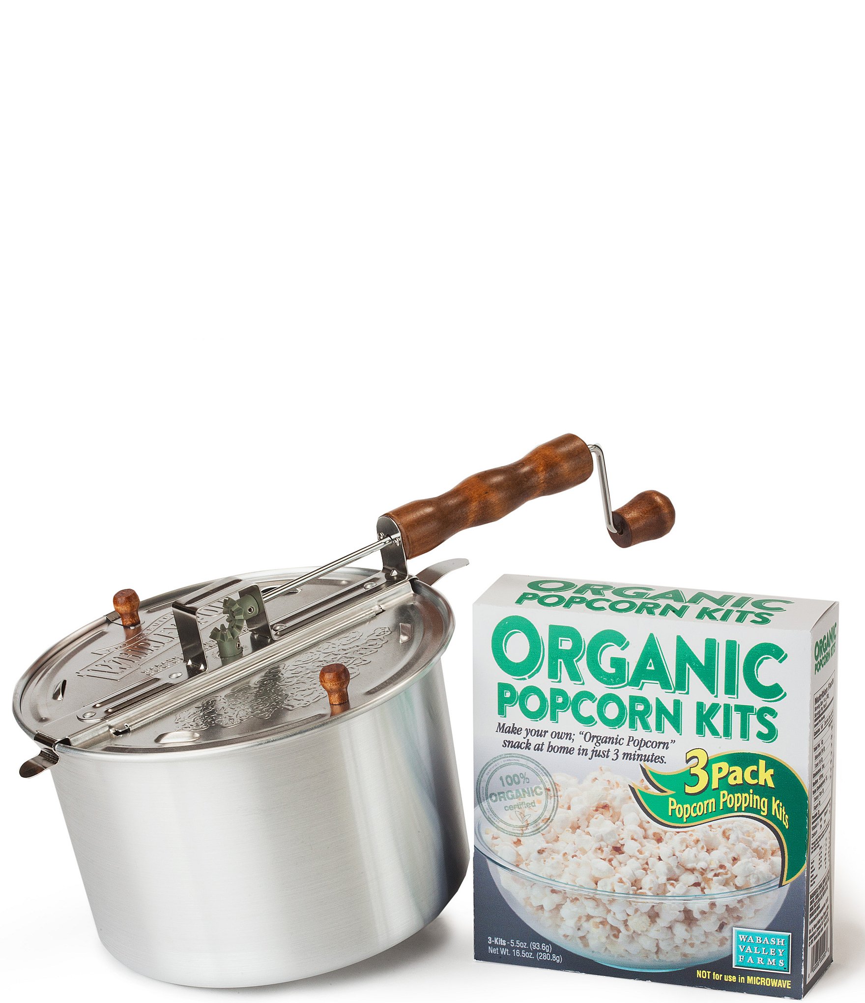 Original Whirley Pop Popcorn Maker - 6 Quart Stovetop Popcorn Popper With  Four Popping Kits, Aluminum Popcorn Pot With Metal Gears, Wabash Valley