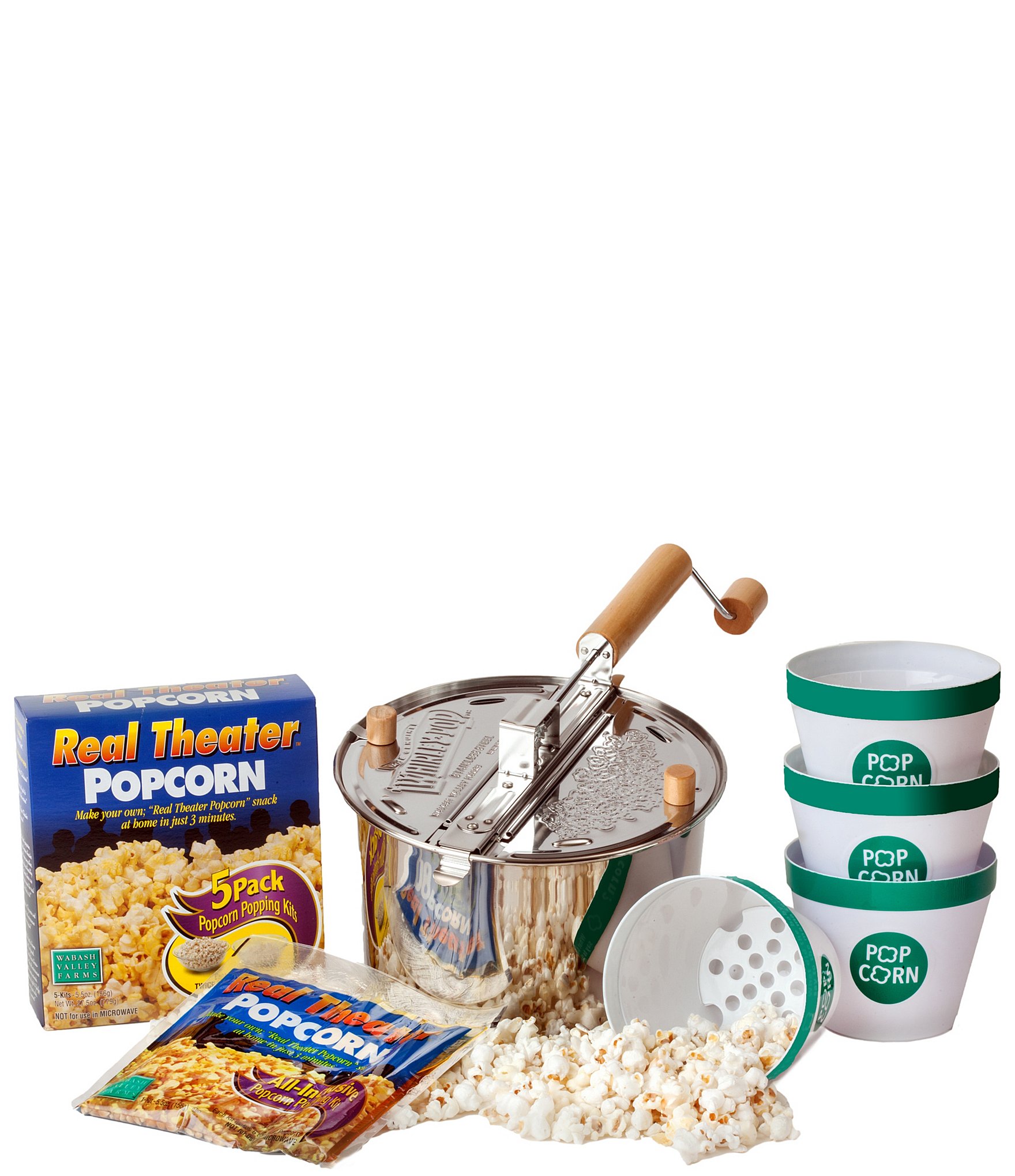  Original Whirley-Pop Popcorn Popper Kit - Metal Gear -  Stainless Steel - 1 Real Theater All Inclusive Popping Kit: Home & Kitchen