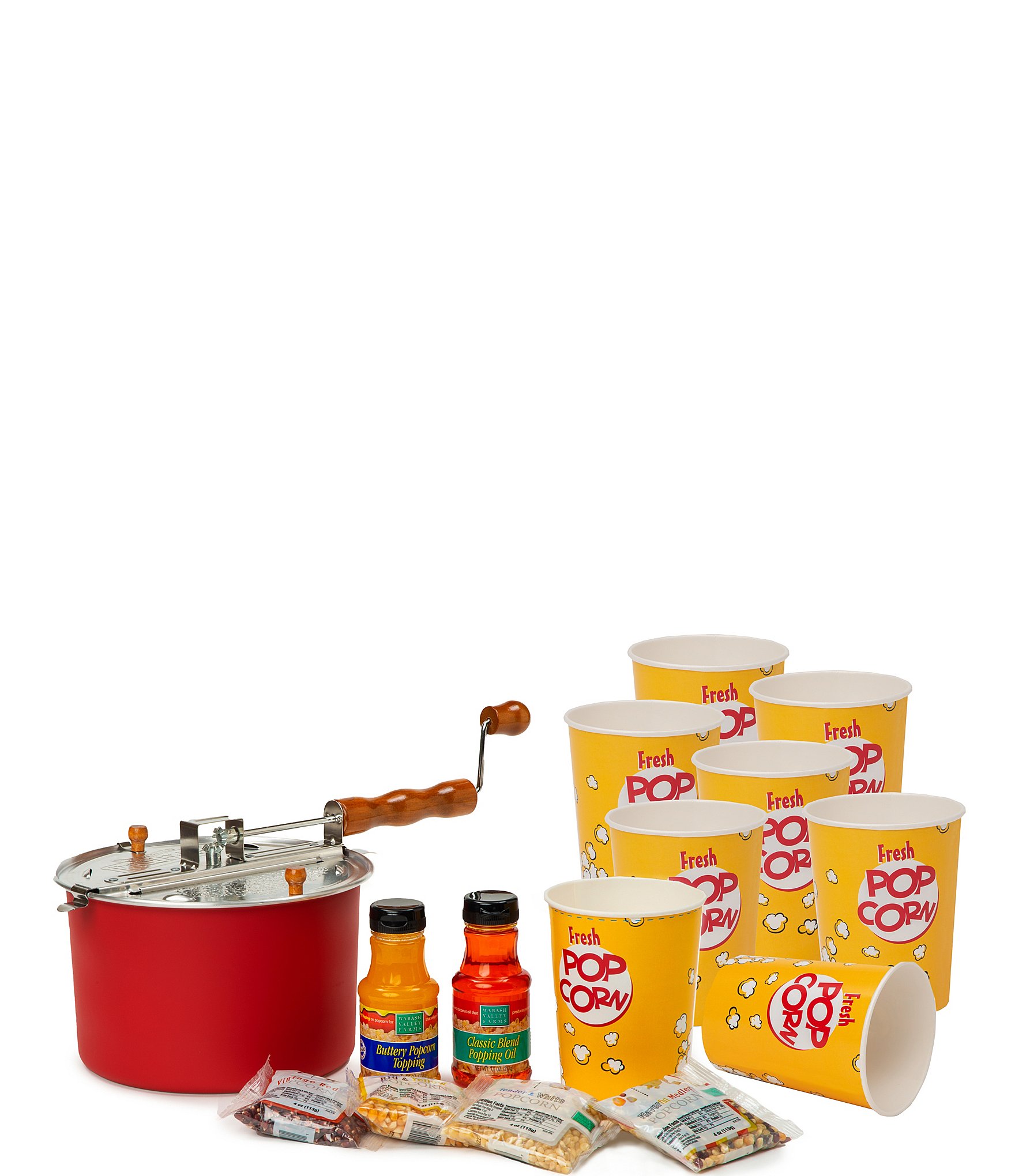 Wabash Valley Farms Whirley Pop Popcorn Maker Pop Till You Drop Snack Set