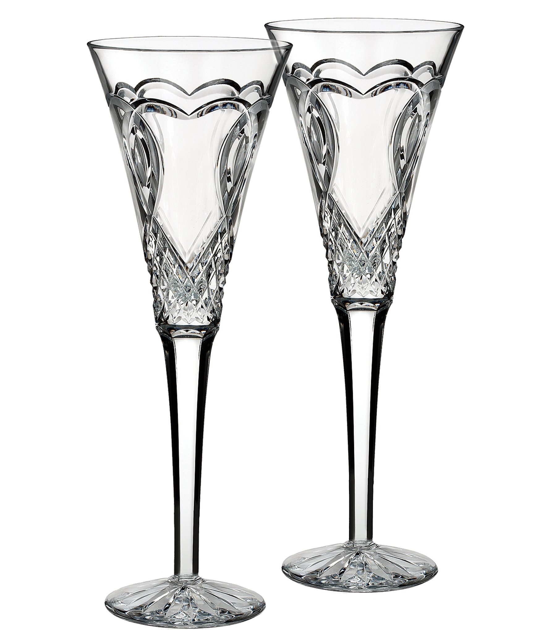 Pair Tall Cut Crystal Wedding Champagne Flutes