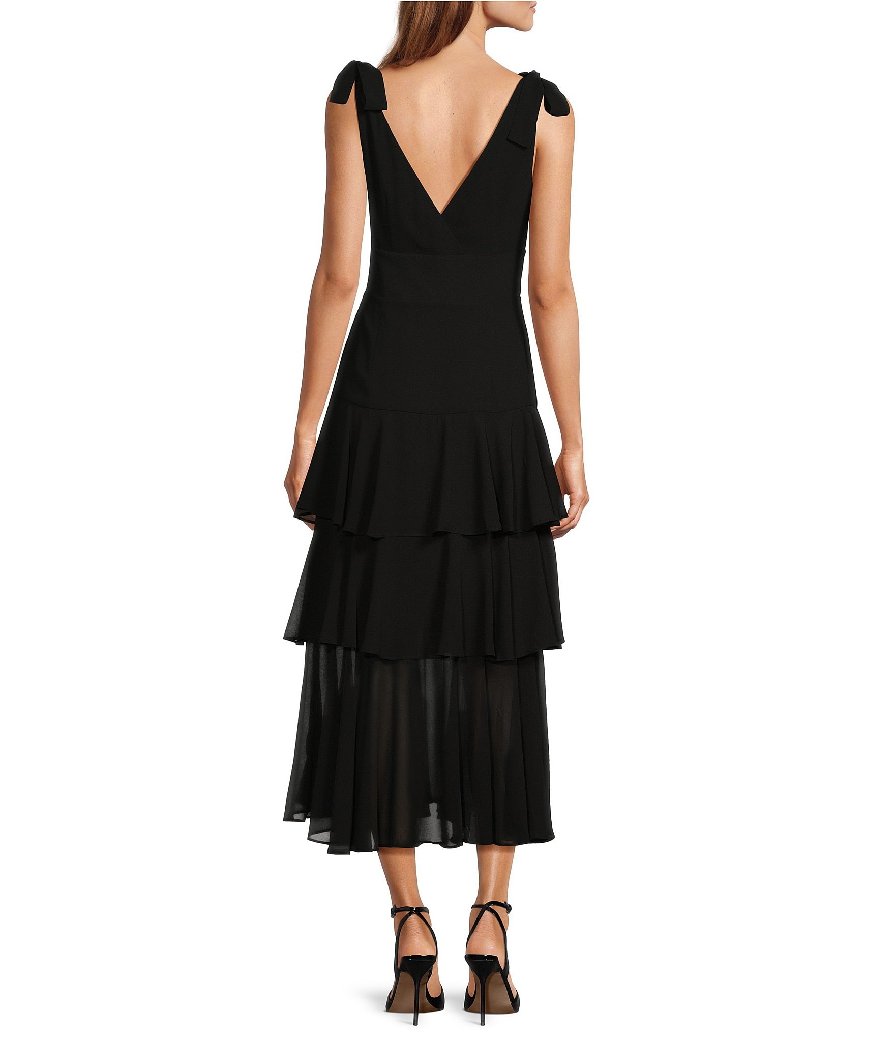 WAYF Hampton V-Neck Sleeveless Shoulder Tie Strap Tiered Midi Dress