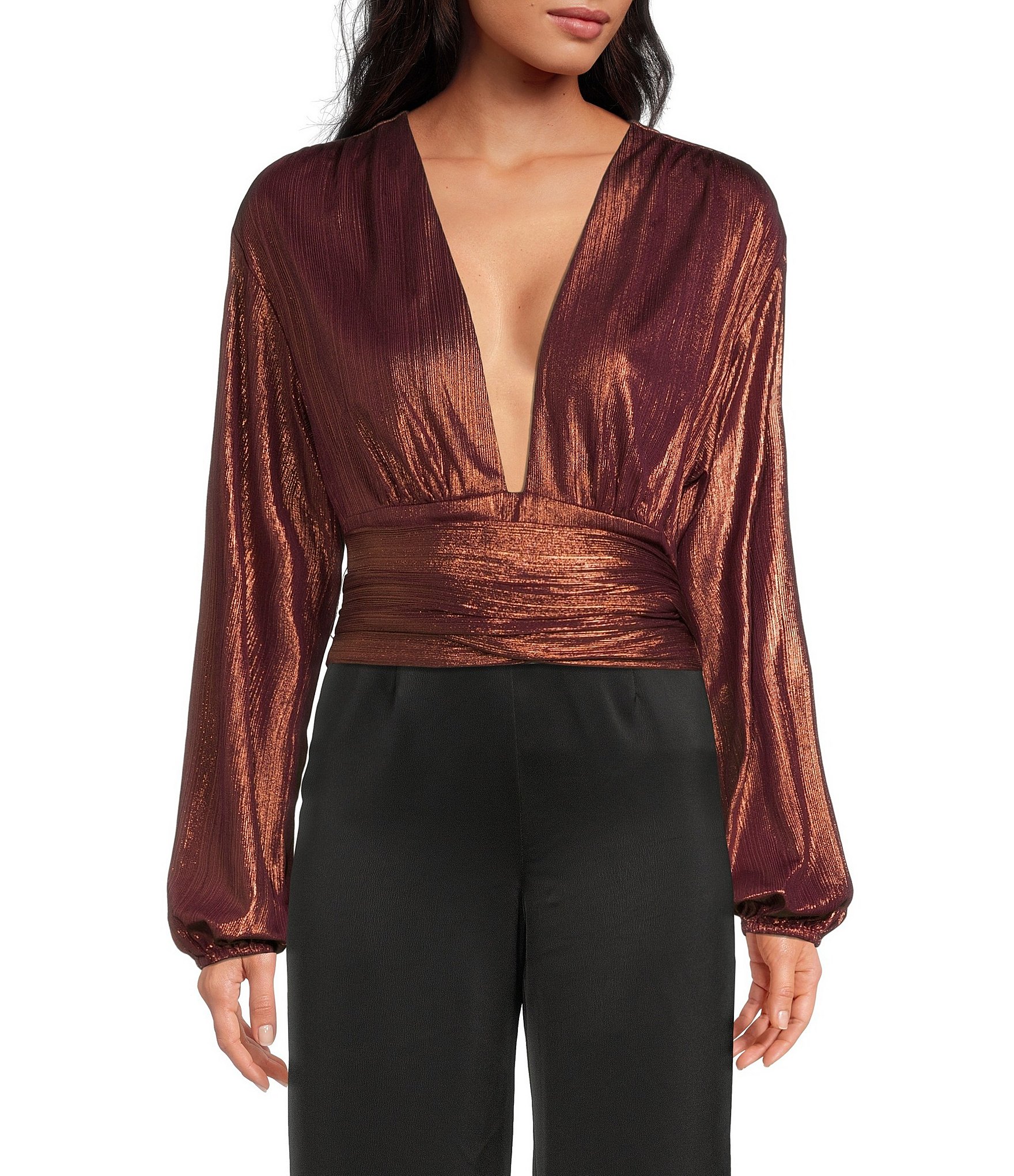 wayf-metallic-tie-back-waist-plunging-v-neck-long-blouson-sleeve-top-dillard-s