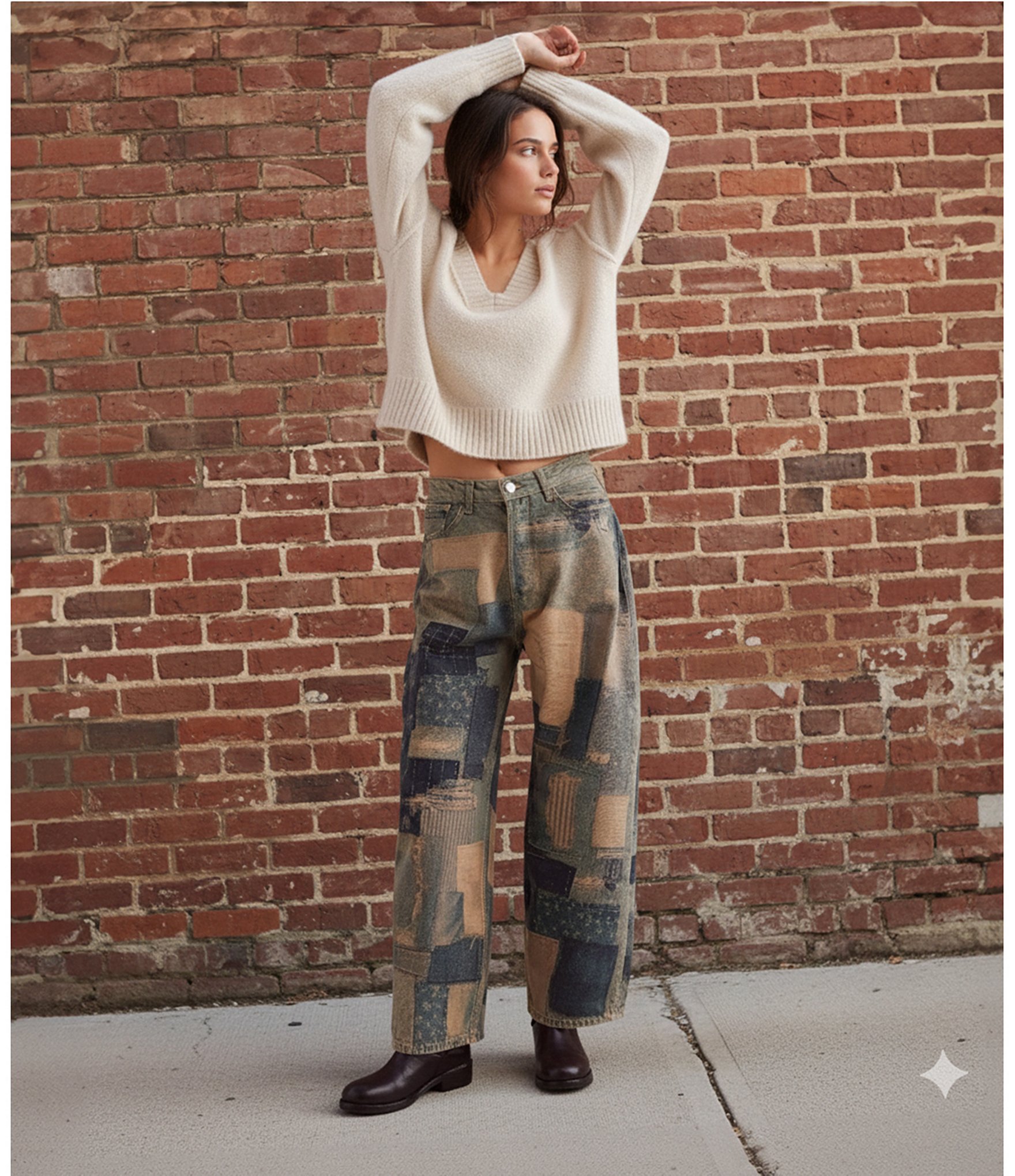 We The Free Illusions Patchwork Printed Low Rise Barrel Leg Jeans