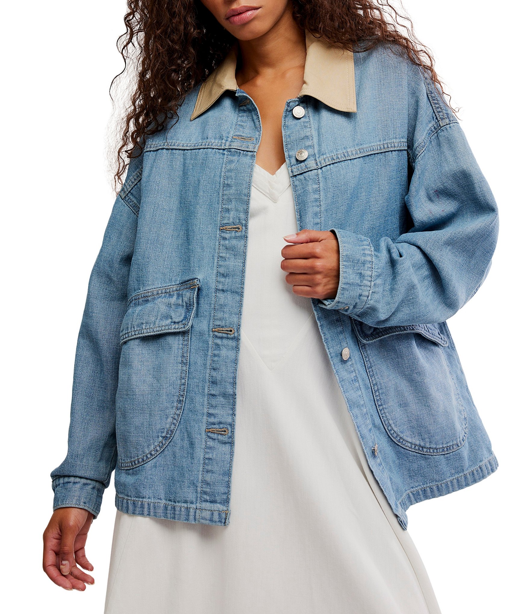 We The Free Lemon Point Collar Long Sleeve Denim Jacket
