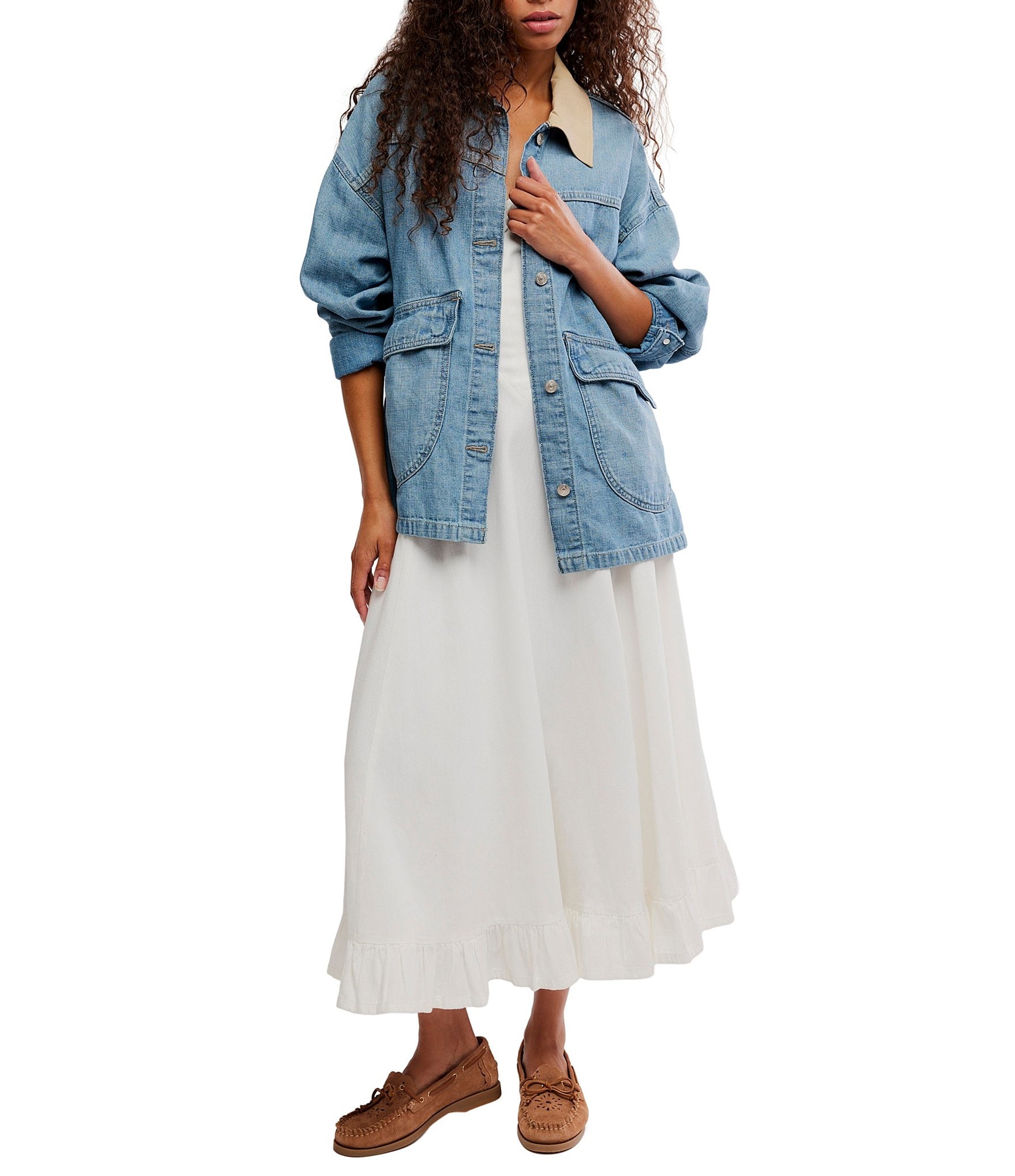 We The Free Lemon Point Collar Long Sleeve Denim Jacket